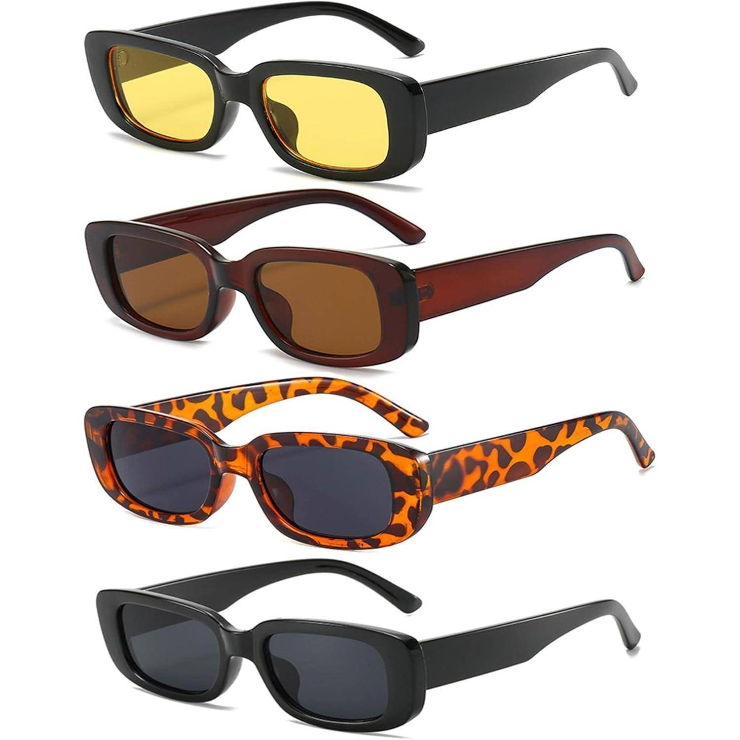 4 Stück Rechteckige Sonnenbrillen Set Damen Retro Trendy Vintage