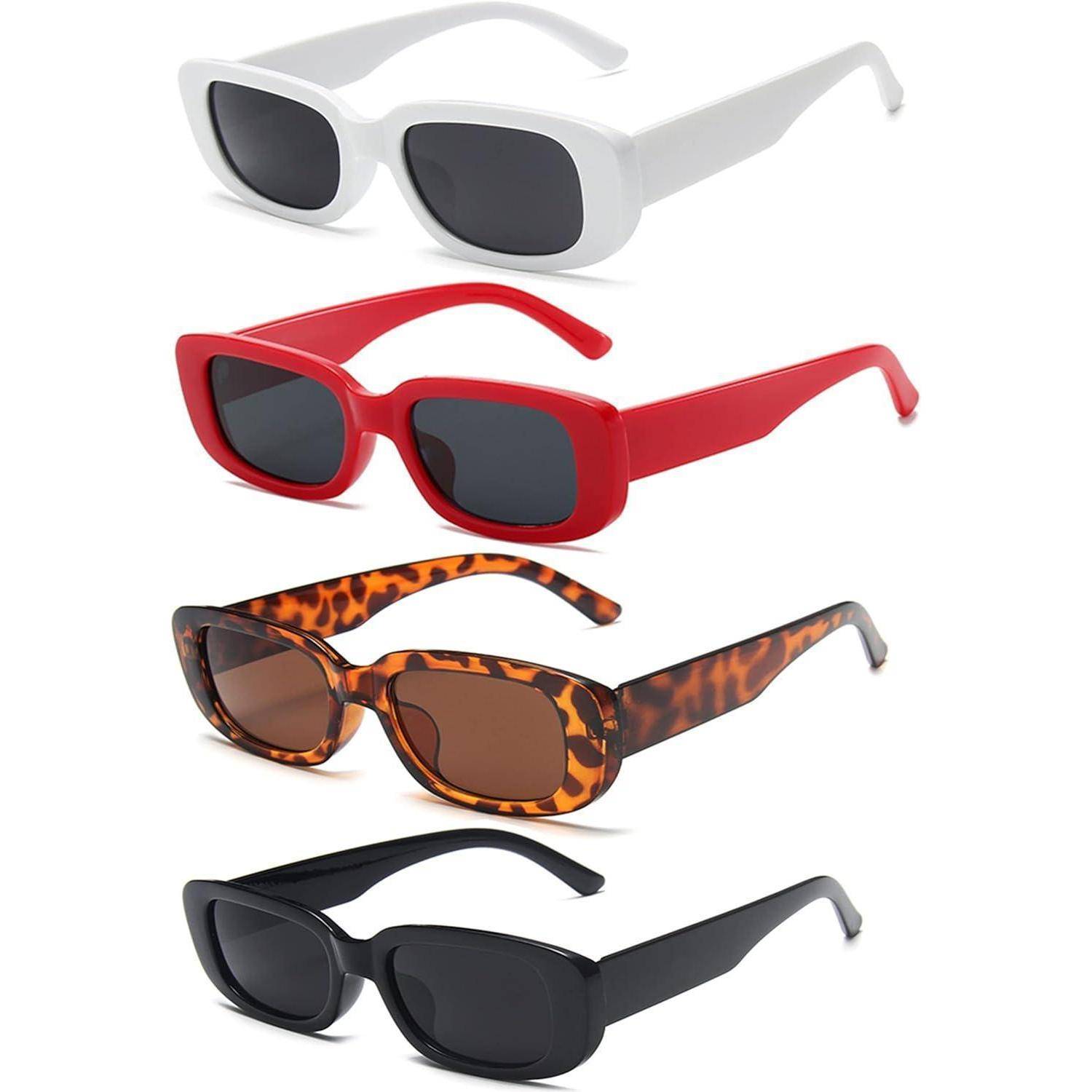 Sonnenbrille Set Damen 4 Stück Rechteckige Retro Trendy Vintage