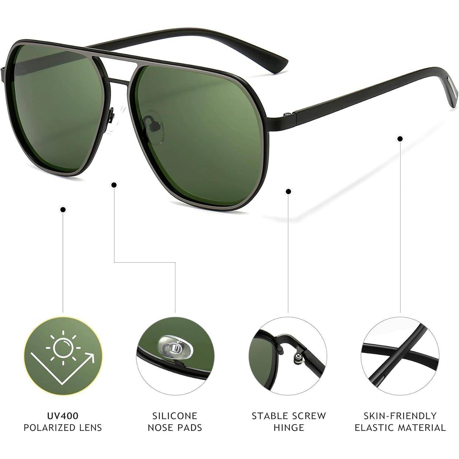 Polygon Sonnenbrille Herren polarisiert quadratisch Retro Pilot UV400