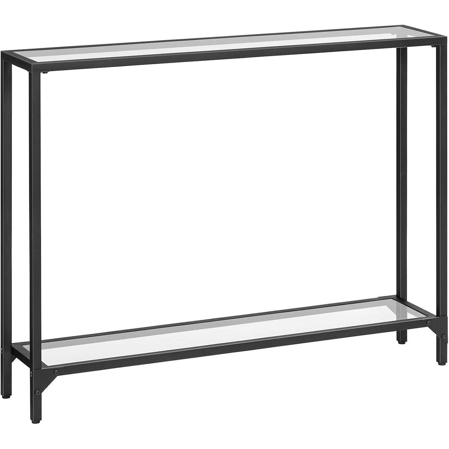 Konsolentisch Hartglas Beistelltisch 100 cm Schwarz Metallgestell