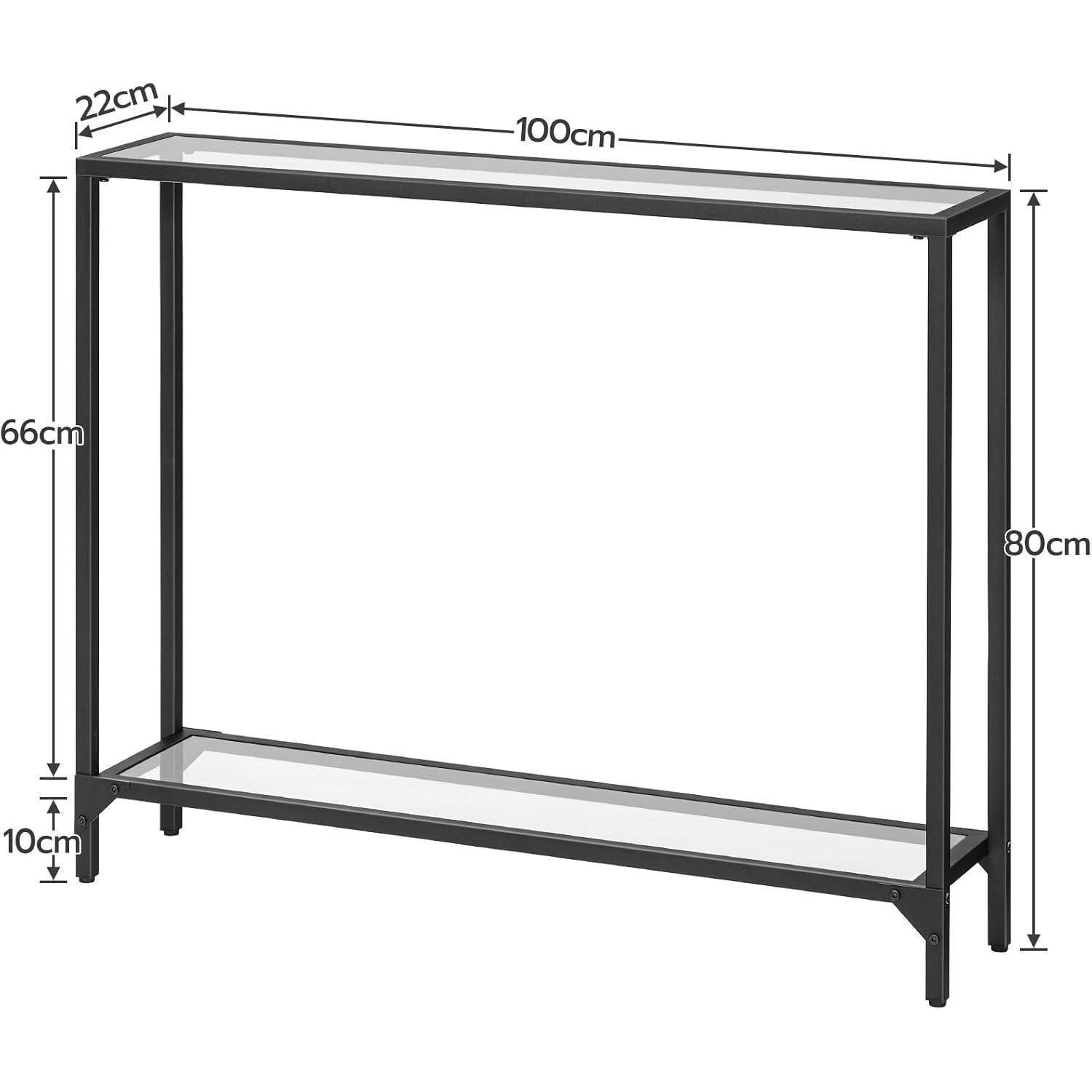 Konsolentisch Hartglas Beistelltisch 100 cm Schwarz Metallgestell