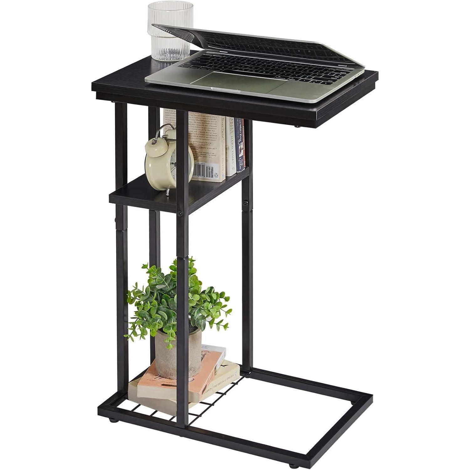 Beistelltisch Kaffeetisch C-Form Schwarz Industrie-Design 40x26x61.5cm