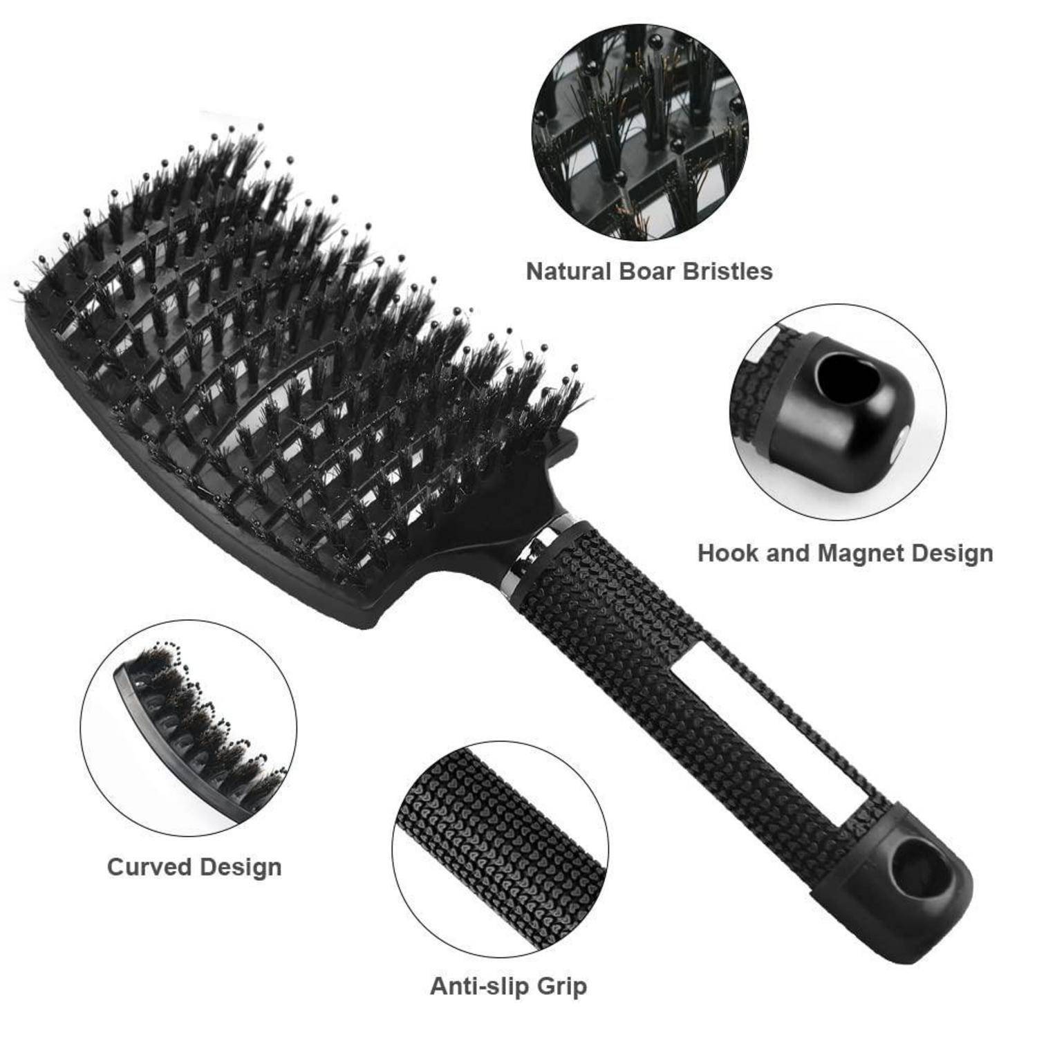 Professionelle Entwirrungsbürste mit Wildschweinborsten für