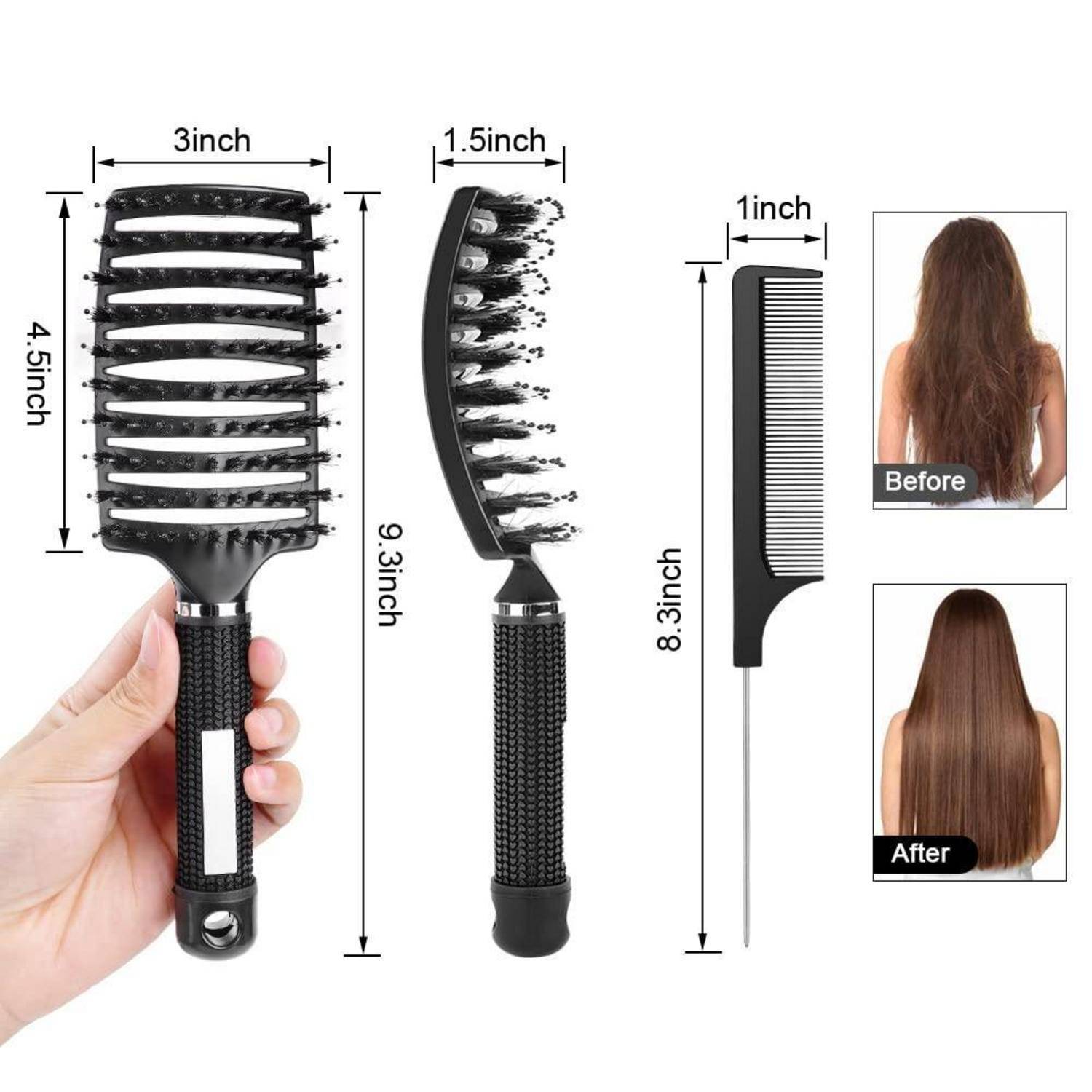 Professionelle Entwirrungsbürste mit Wildschweinborsten für