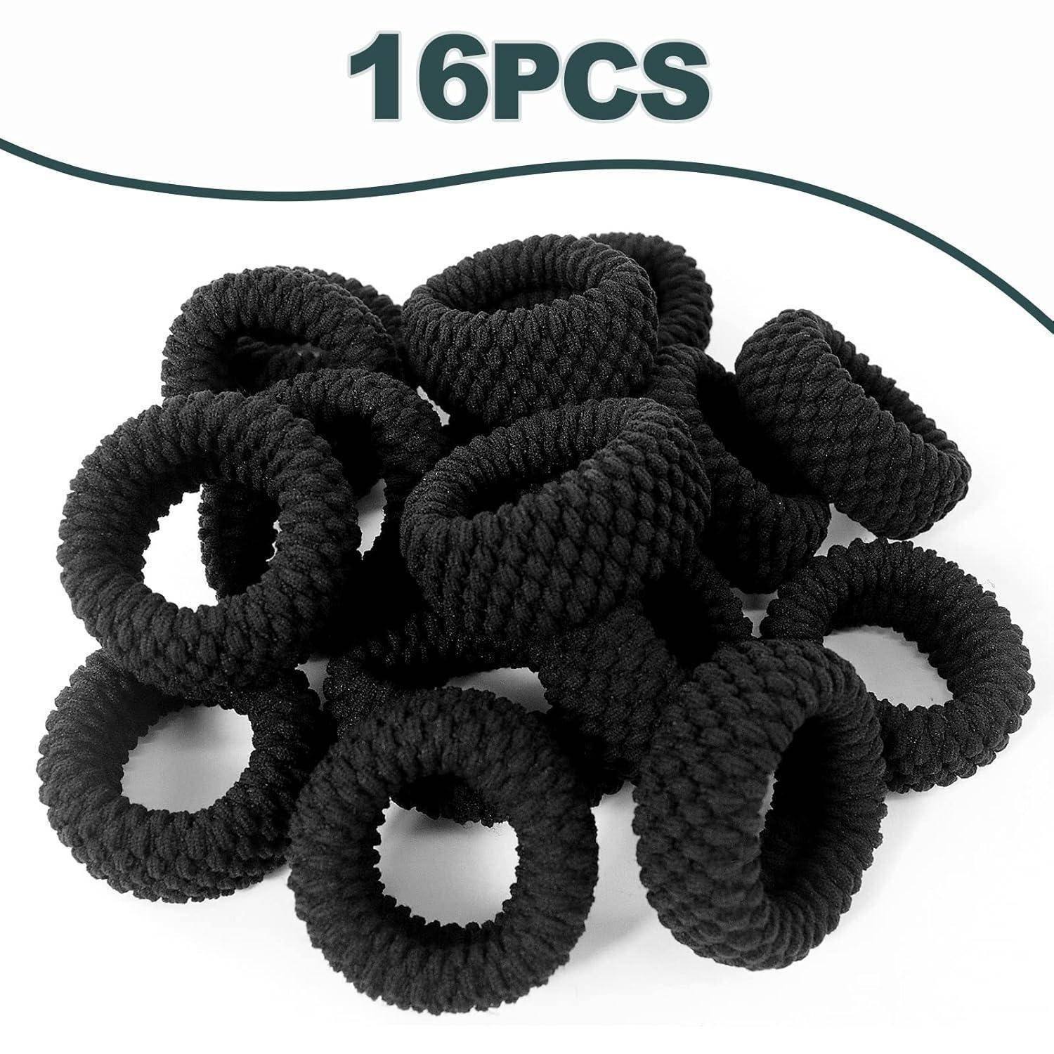 16er Set Haargummi Schwarz Dick Baumwolle Elastisch Damen Mädchen