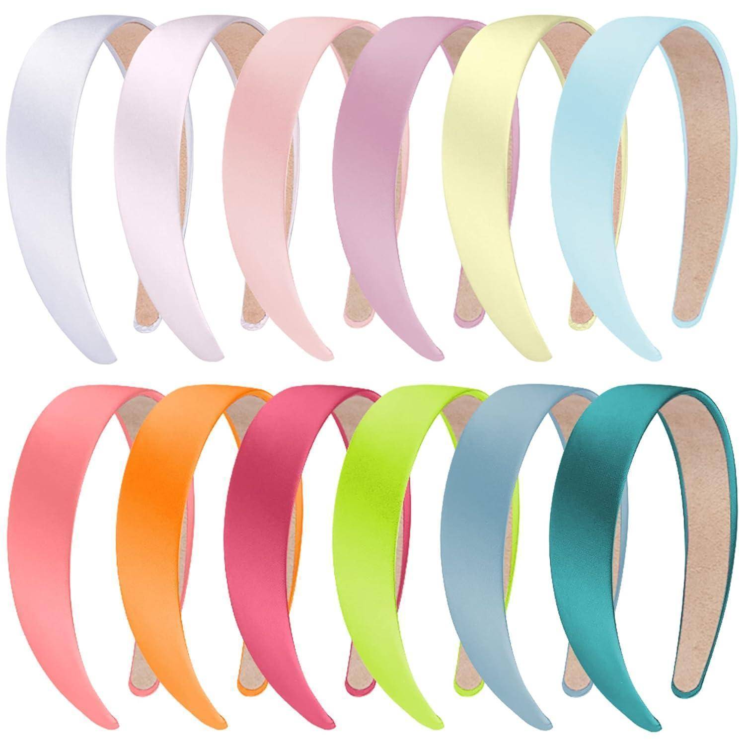 12er Set Satin Haarreifen 3cm breit in 12 Farben, DIY Stirnbänder für