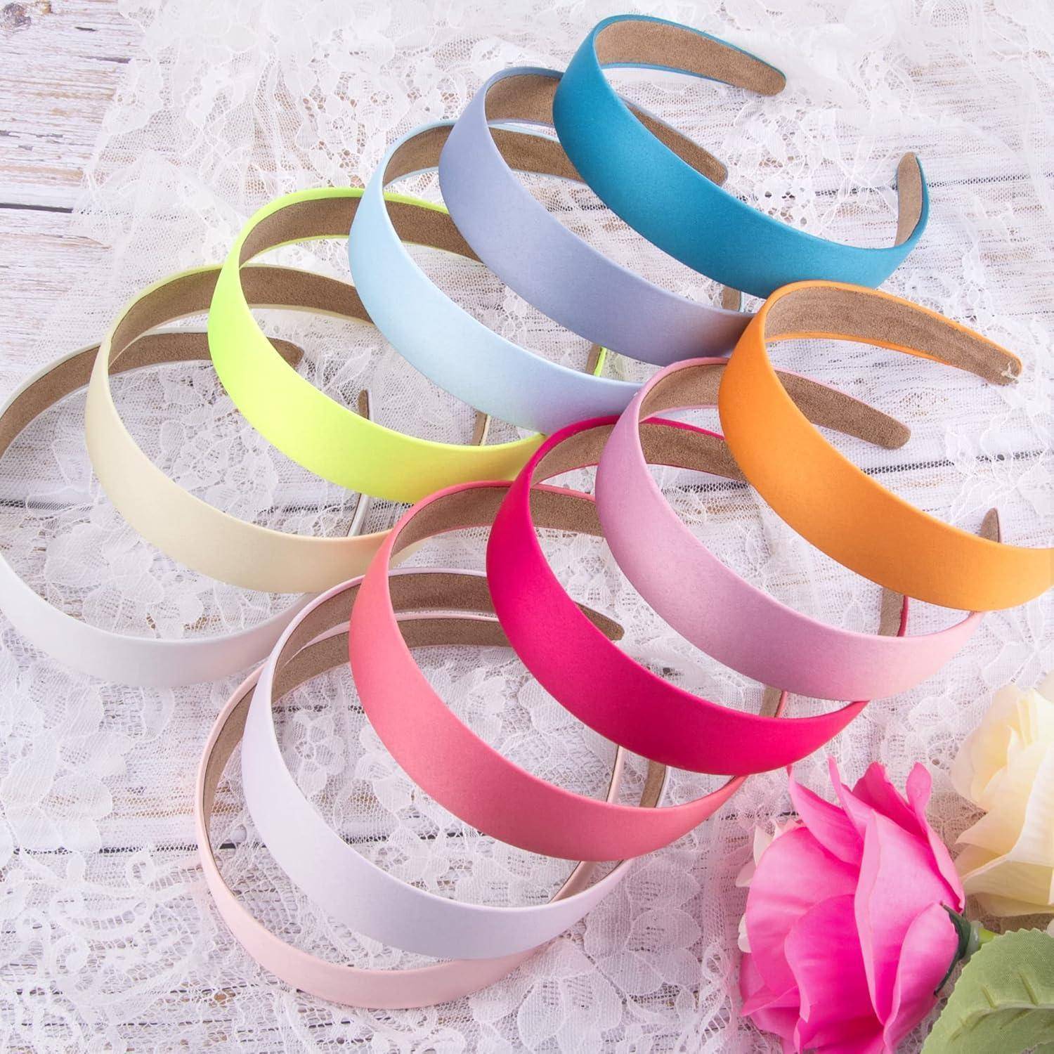 12er Set Satin Haarreifen 3cm breit in 12 Farben, DIY Stirnbänder für
