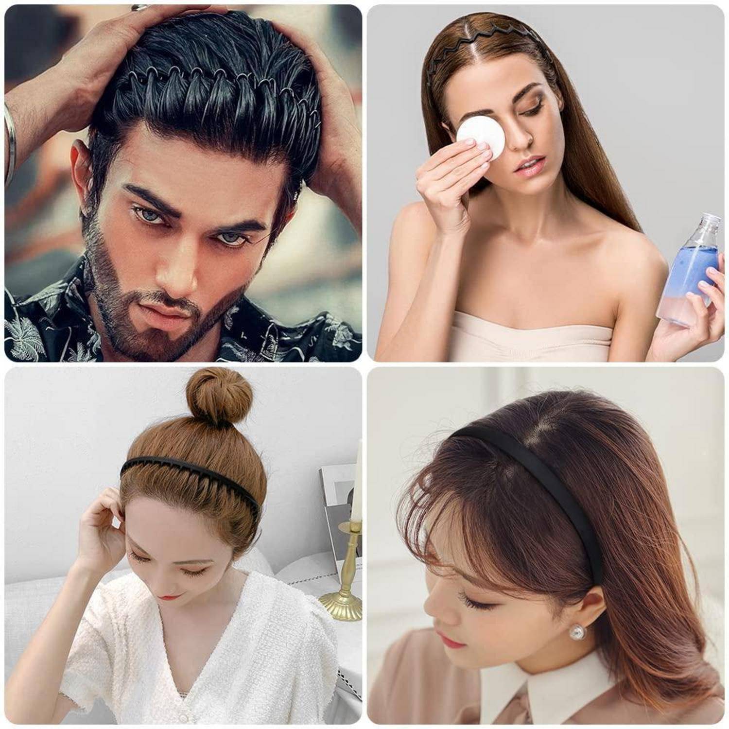 Haarband Elastisches Haarreifen Männer 4er Pack Schwarz Rutschfest