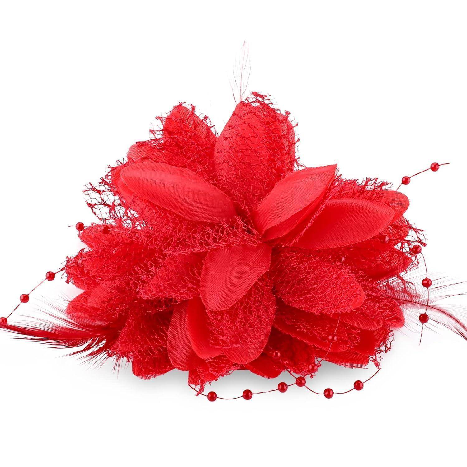 Blumenclips Haarnadel Federn Clip Rot Rosen Haarspange Hochzeit