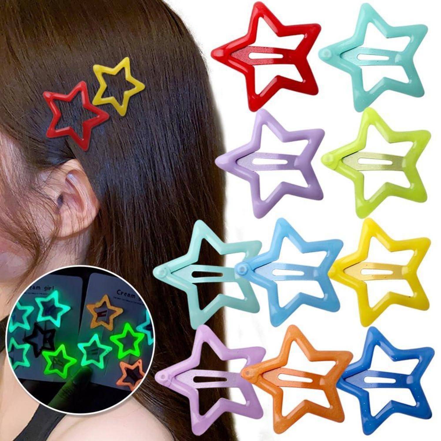 Bunte Leuchtende Stern Haarspangen 10 Stück Glow in the Dark