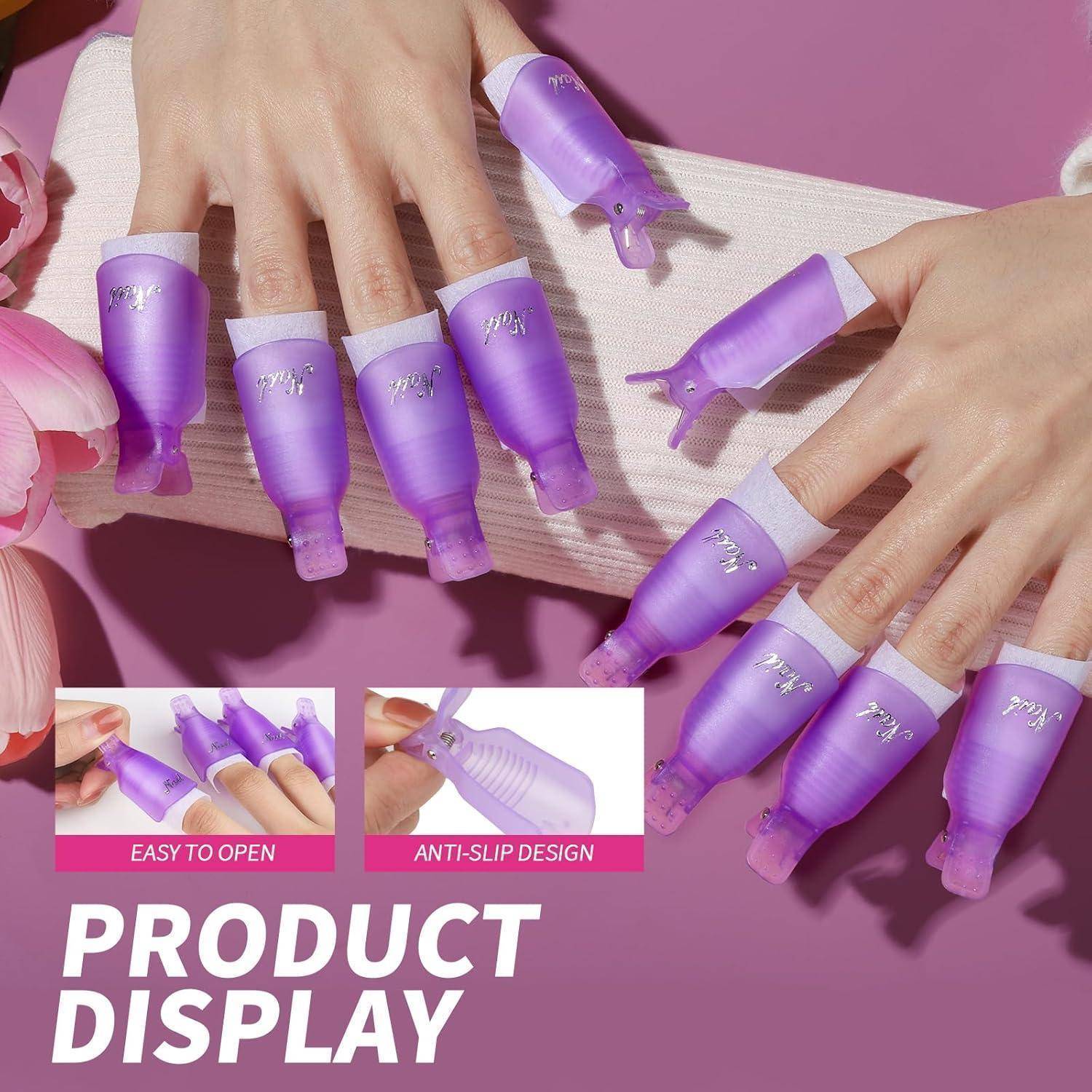 Nagellackentferner Werkzeuge Set Nagel Clips Lila Wattepads 100ML