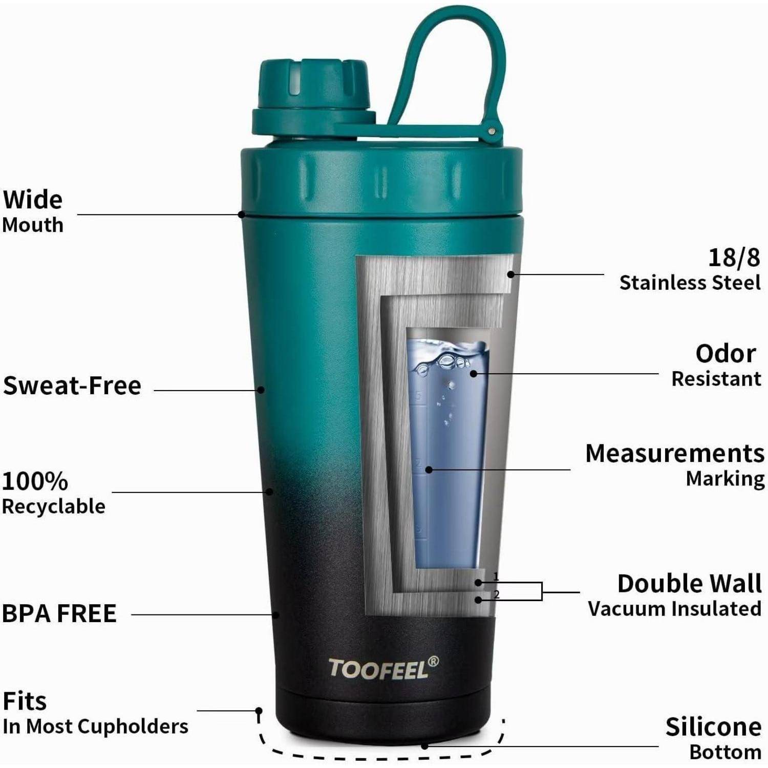 Edelstahl Shaker Flasche doppelwandig isoliert Protein Shaker Becher