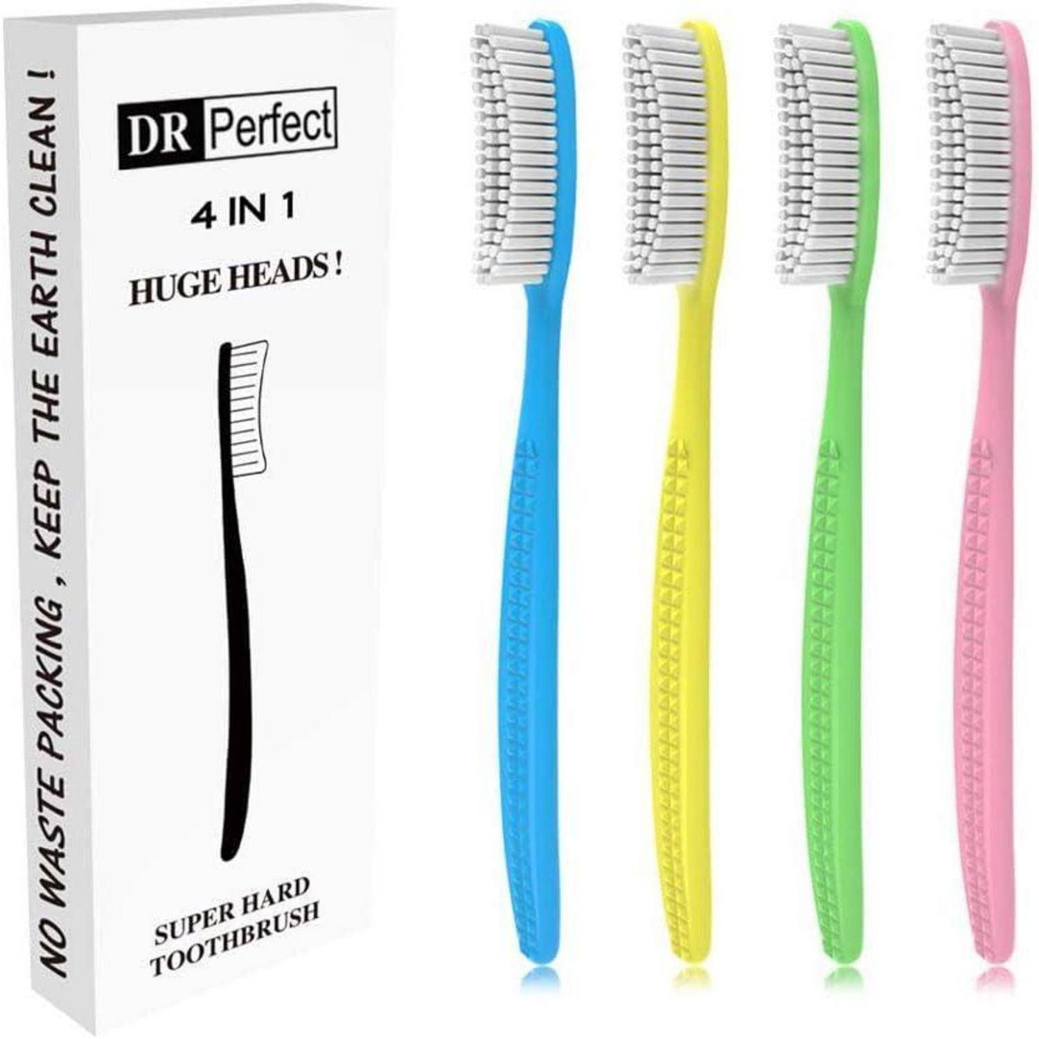 Extra Hard & Firm Zahnbürste Großer Langkopf Whitening 4er-Pack