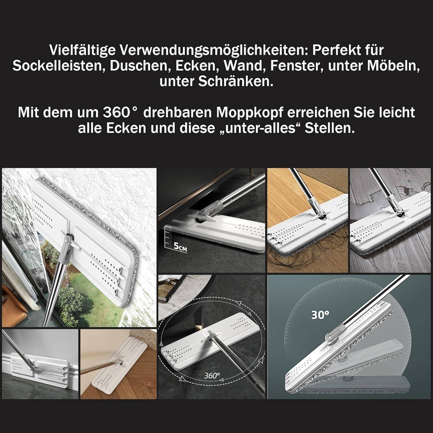 Wischemop Set mit Eimer, Auswringfunktion, 3 Mikrofaser-Pads