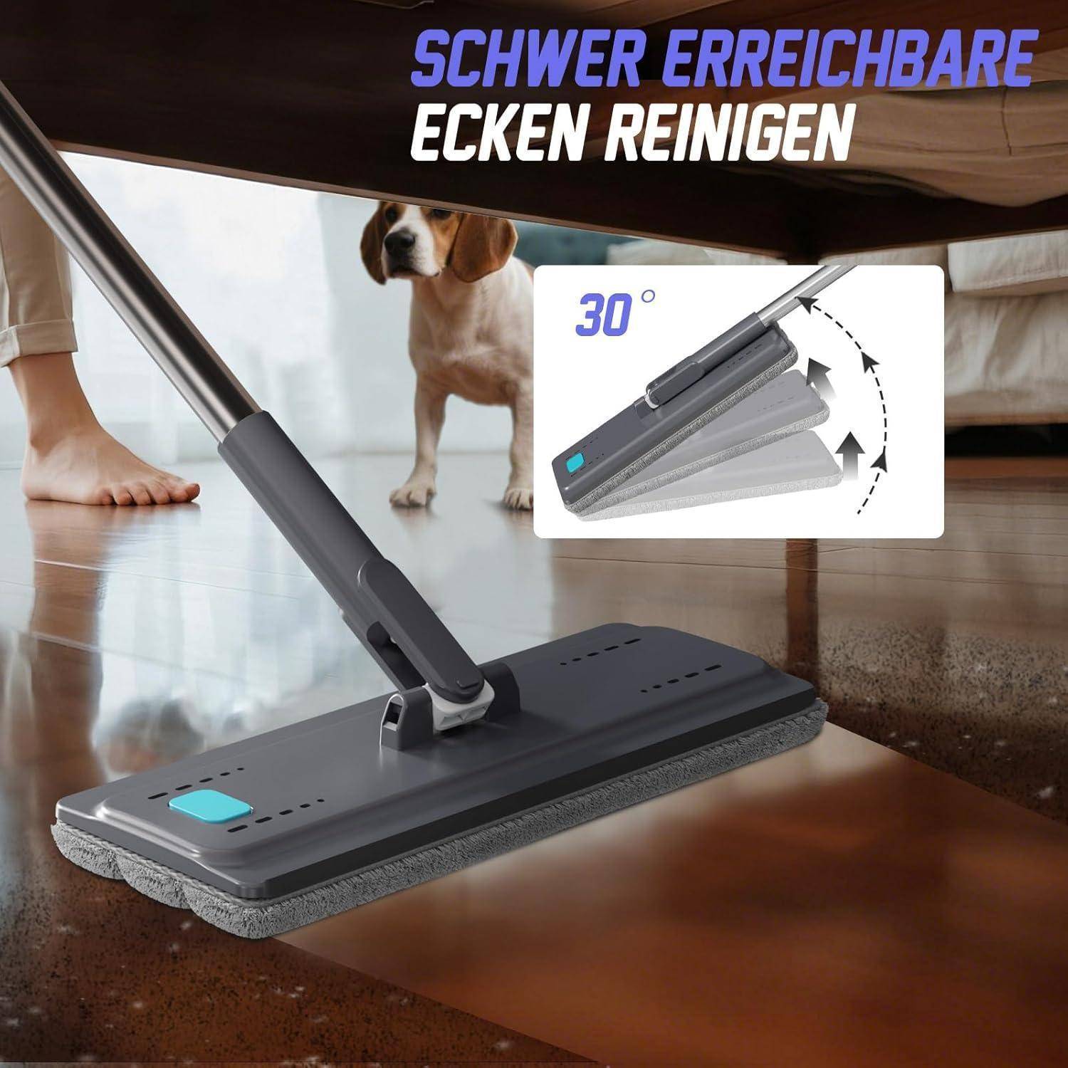 Wischmopp Set mit Eimer 2 In 1, 6 Mikrofaser