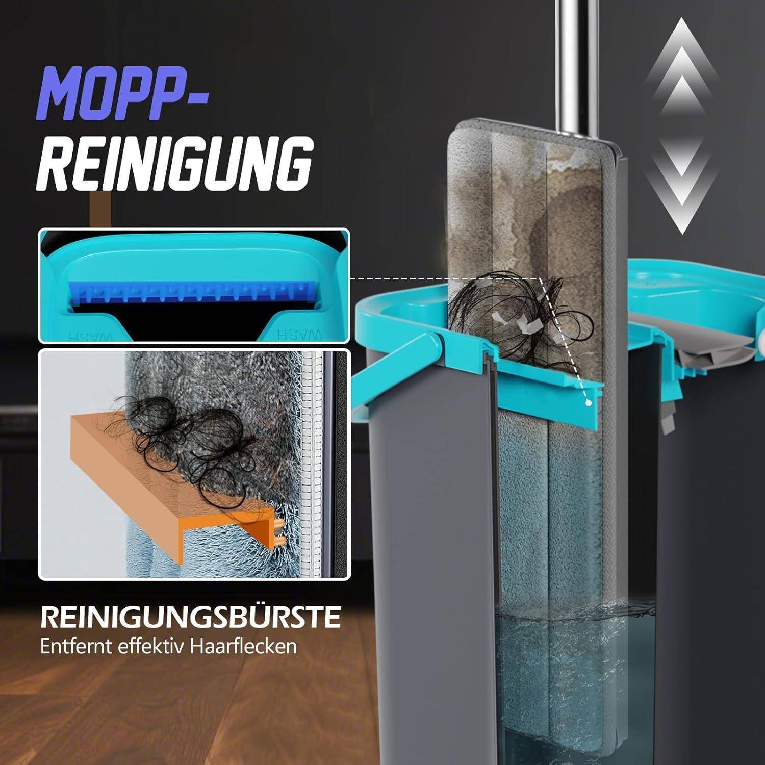 Wischmopp Set mit Eimer 2 In 1, 6 Mikrofaser