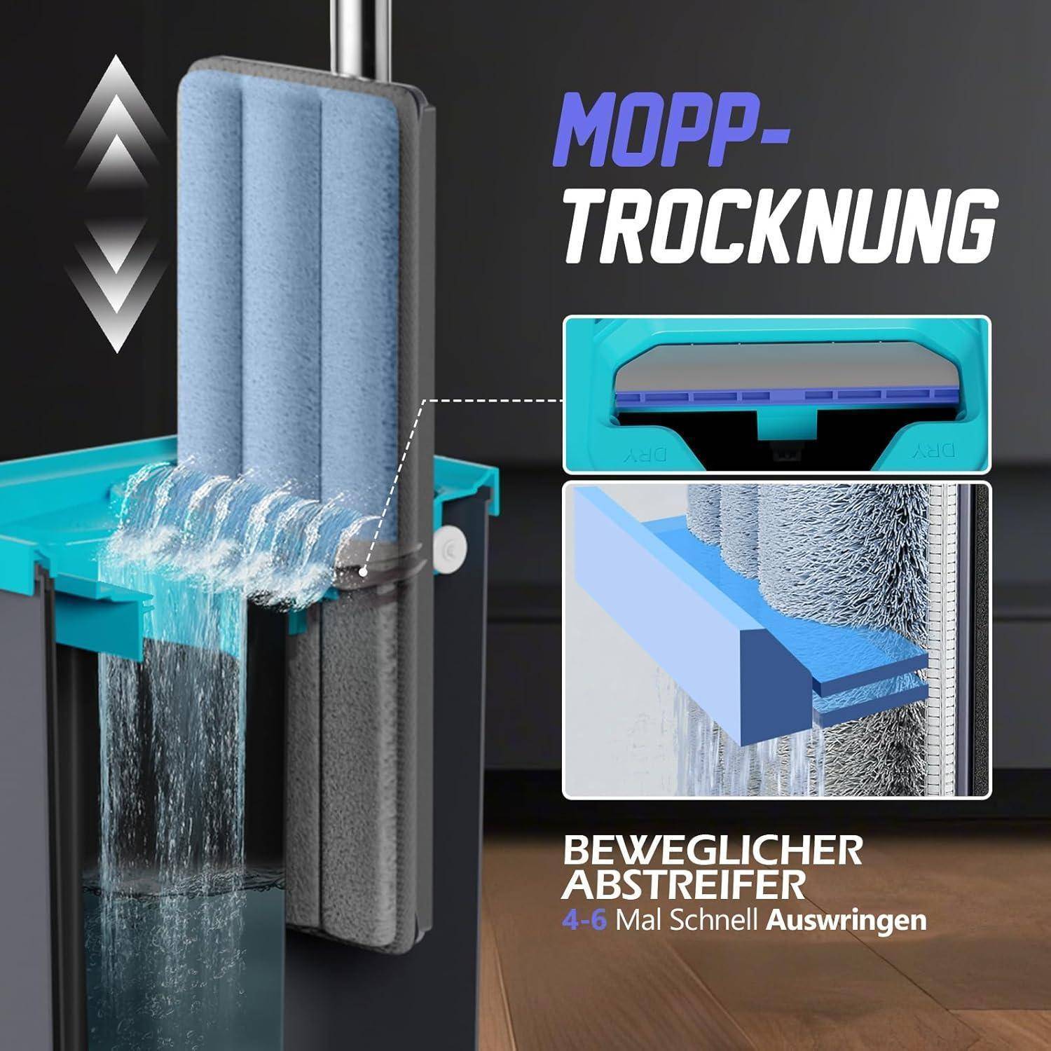 Wischmopp Set mit Eimer 2 In 1, 6 Mikrofaser