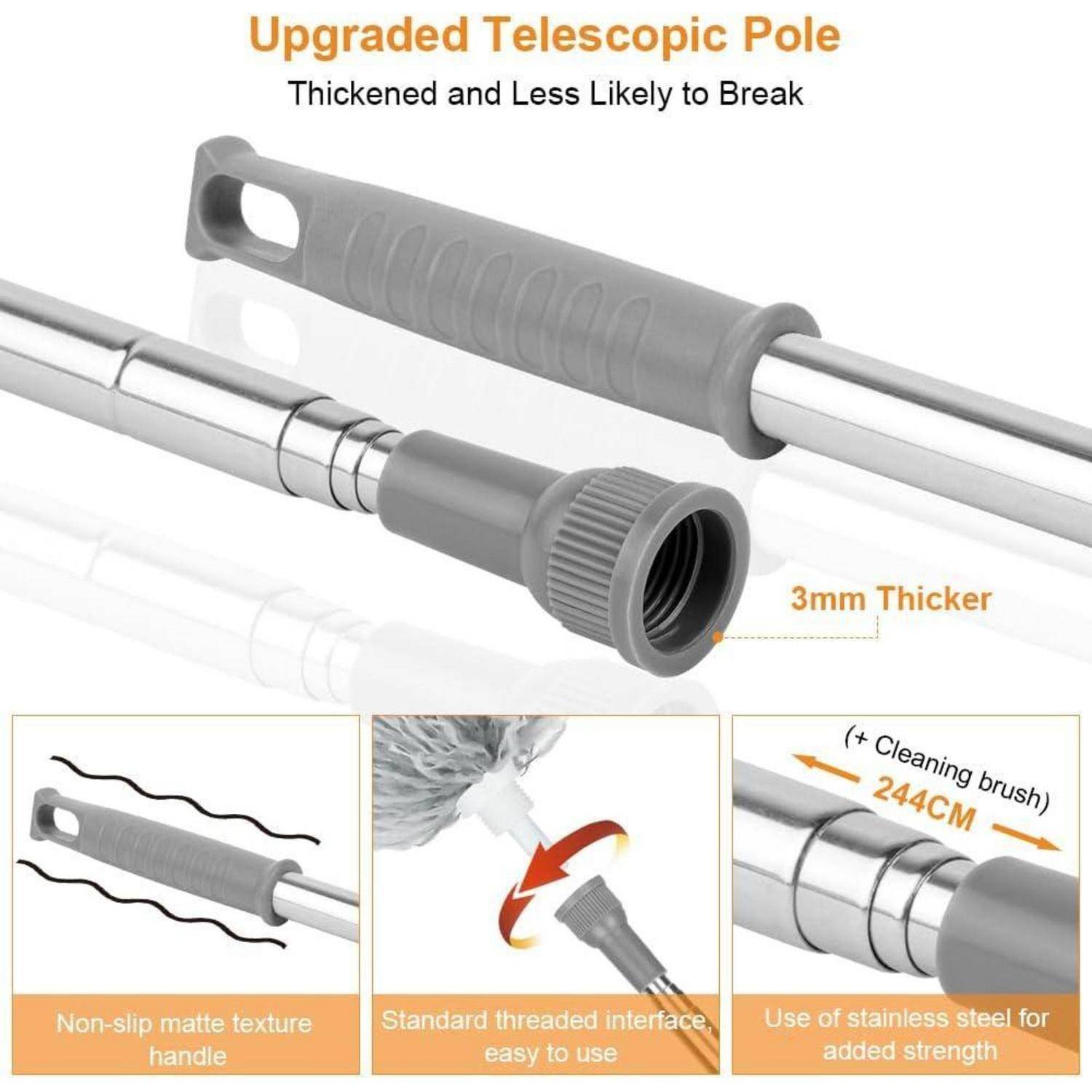 Staubwedel Teleskop Lang Mikrofaser 2.44m Ausziehbar Set