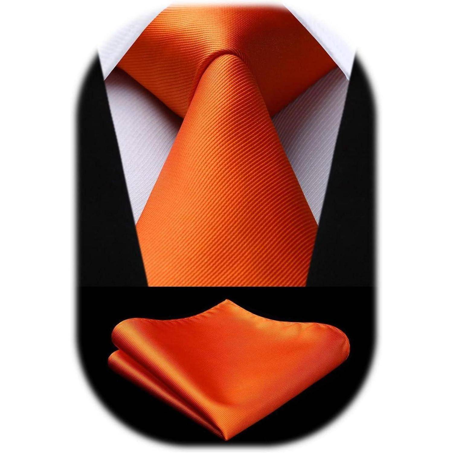 Krawatte Herren Hochzeit Einstecktuch Set einfarbig L- Orange