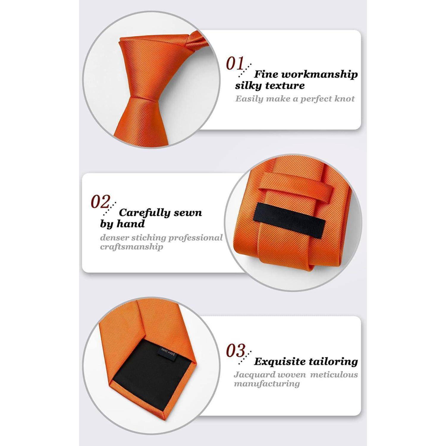 Krawatte Herren Hochzeit Einstecktuch Set einfarbig L- Orange