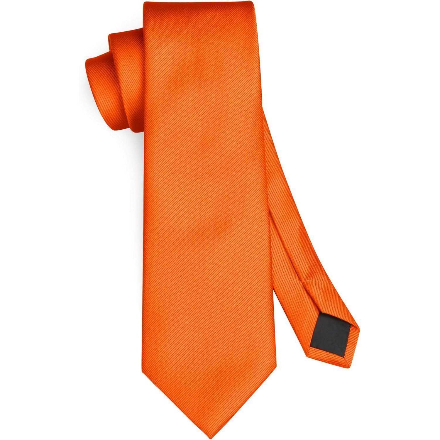 Krawatte Herren Hochzeit Einstecktuch Set einfarbig L- Orange