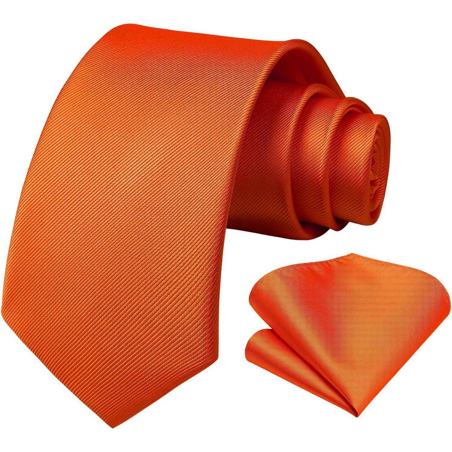 Krawatte Herren Hochzeit Einstecktuch Set einfarbig L- Orange