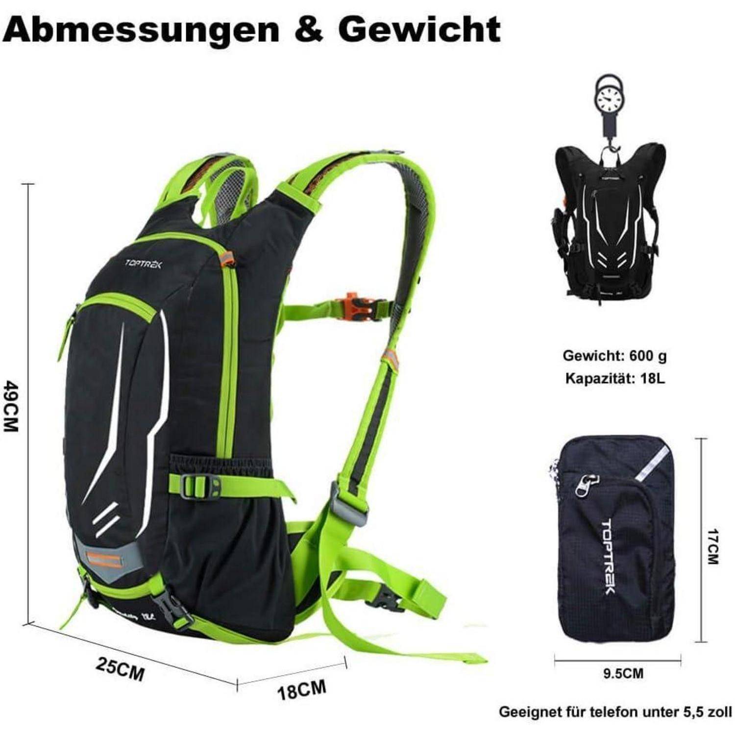 Fahrradrucksack 18L Trinkrucksack Regenschutz MTB Grün