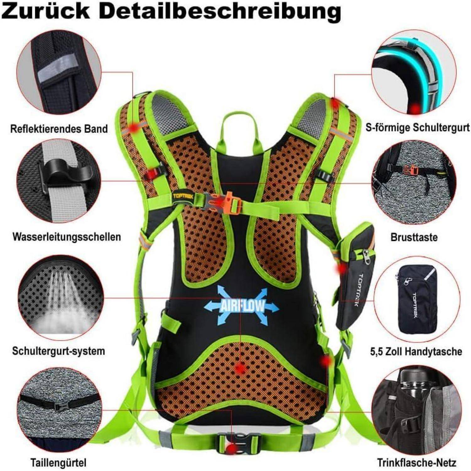 Fahrradrucksack 18L Trinkrucksack Regenschutz MTB Grün