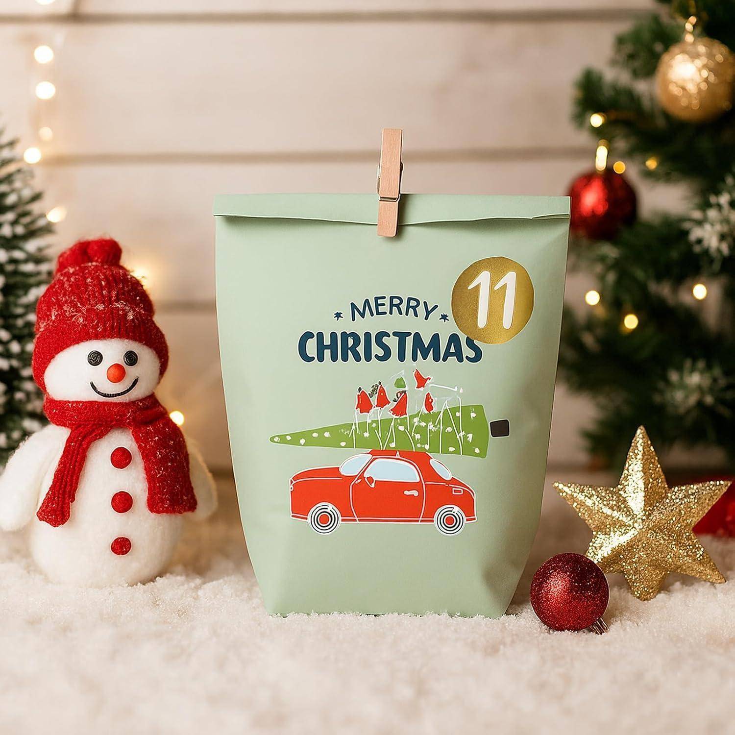 Adventskalendertüten Kraftpapiertüten Geschenktüten 24 Winter bunt1