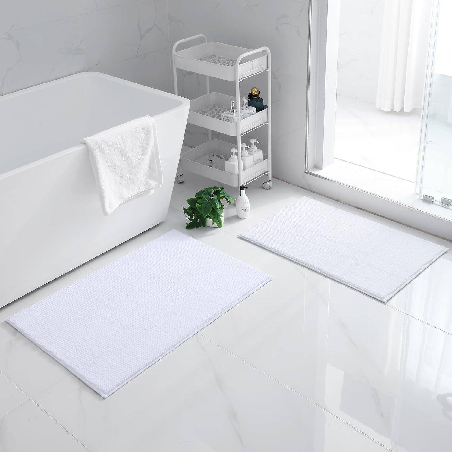 Badematte Chenille Set 2tlg 40 x 60 cm + 50 x 80 cm (Rechteckig) Weiß