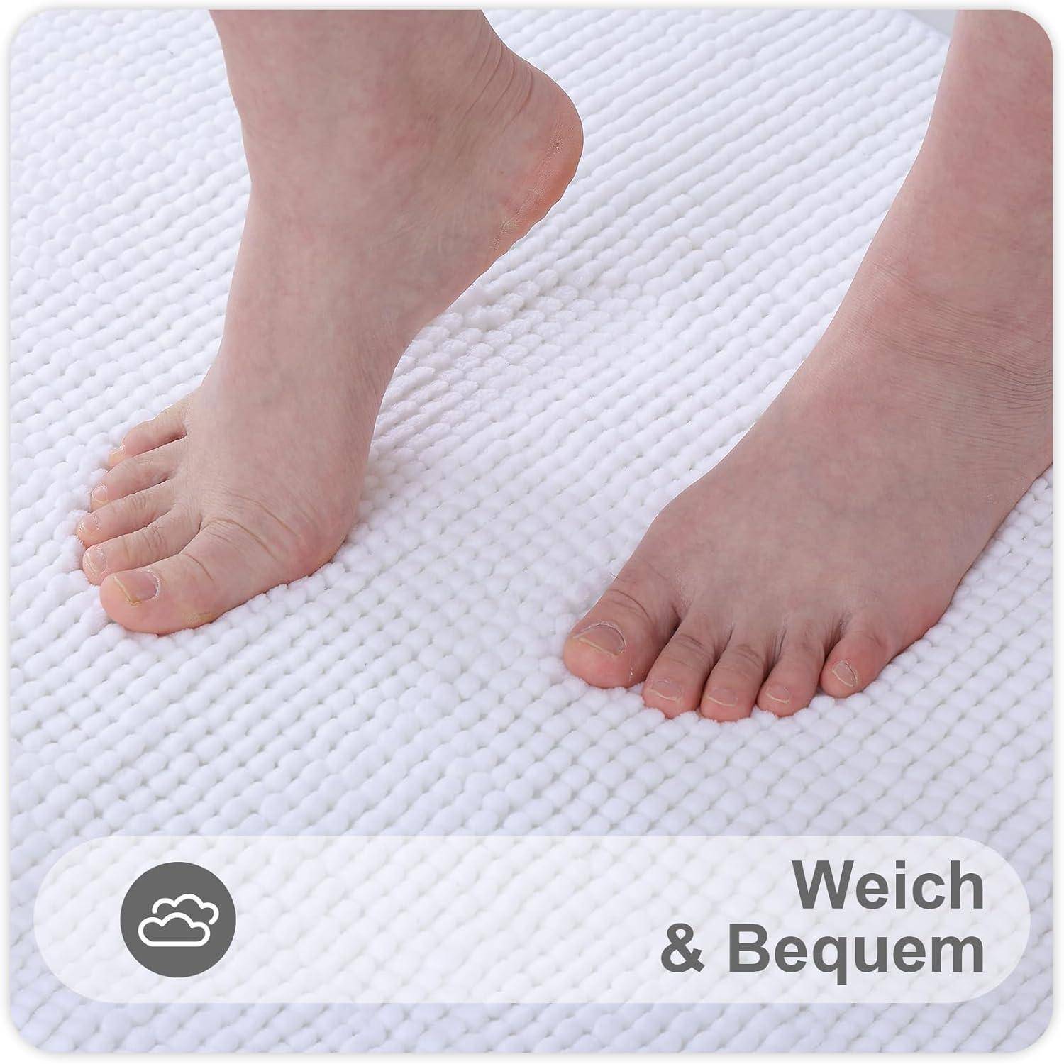 Badezimmerteppich Chenille Badematte 60 x 120 cm (Rechteckig) Weiß