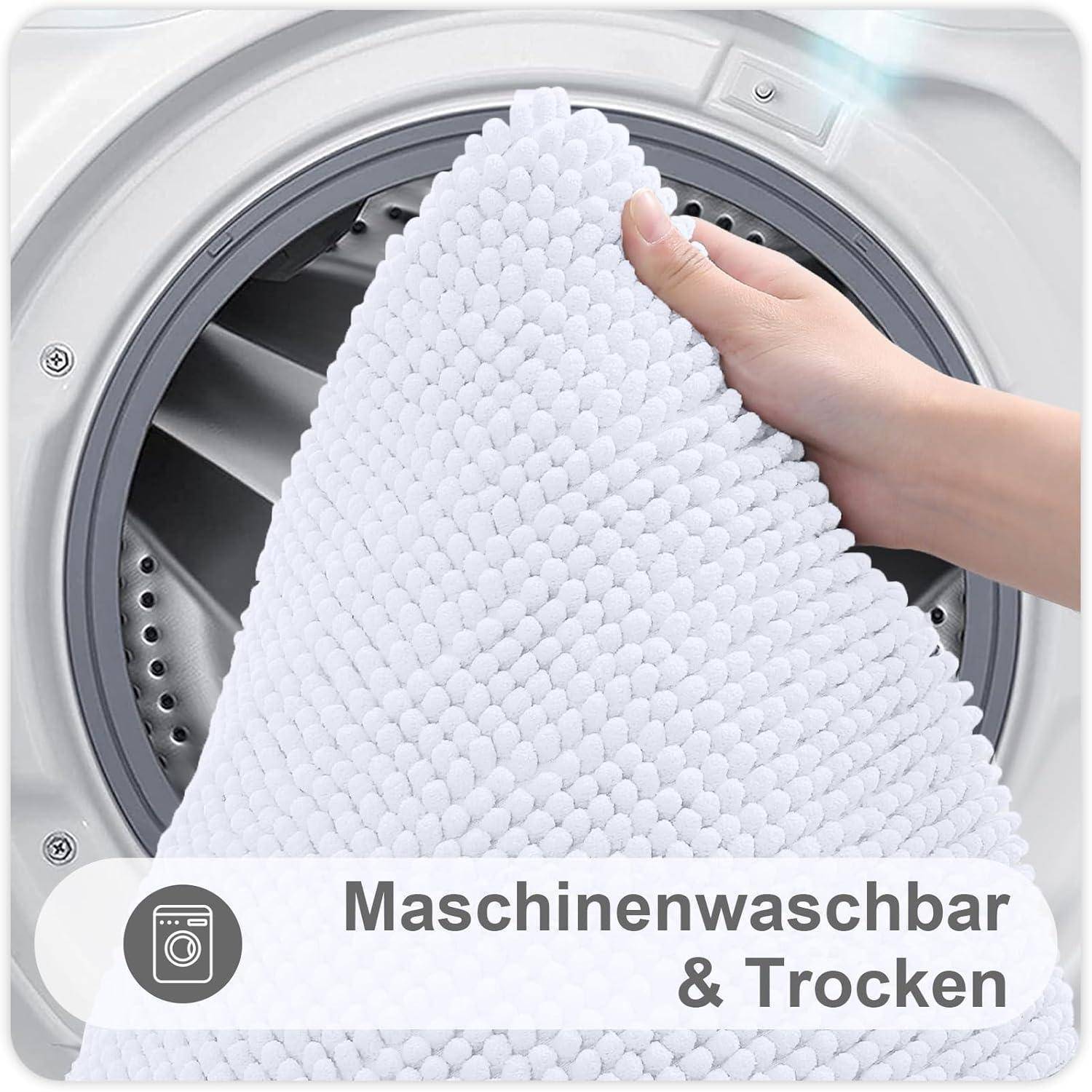 Badezimmerteppich Chenille Badematte 60 x 120 cm (Rechteckig) Weiß