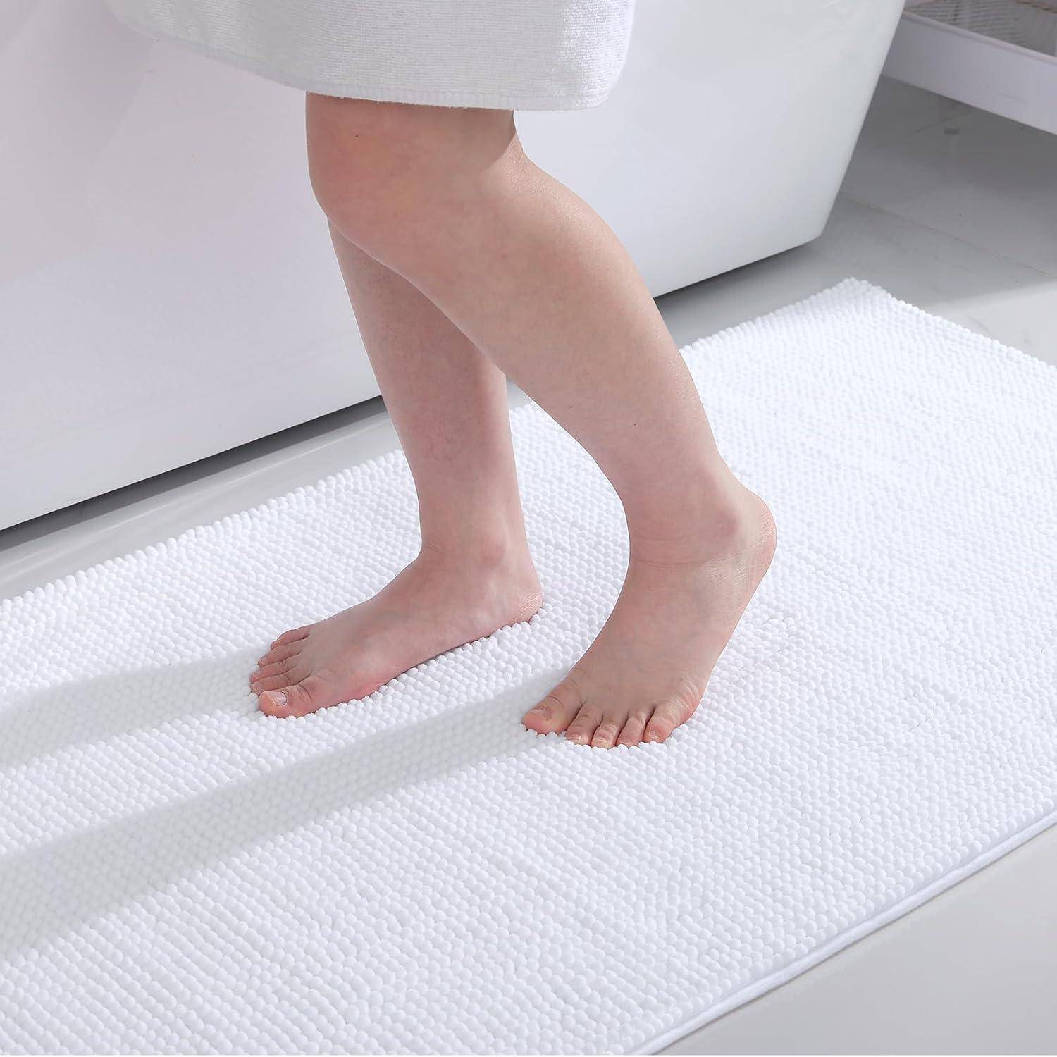 Badezimmerteppich Chenille rutschfest 60 x 90 cm Rechteckig Weiß