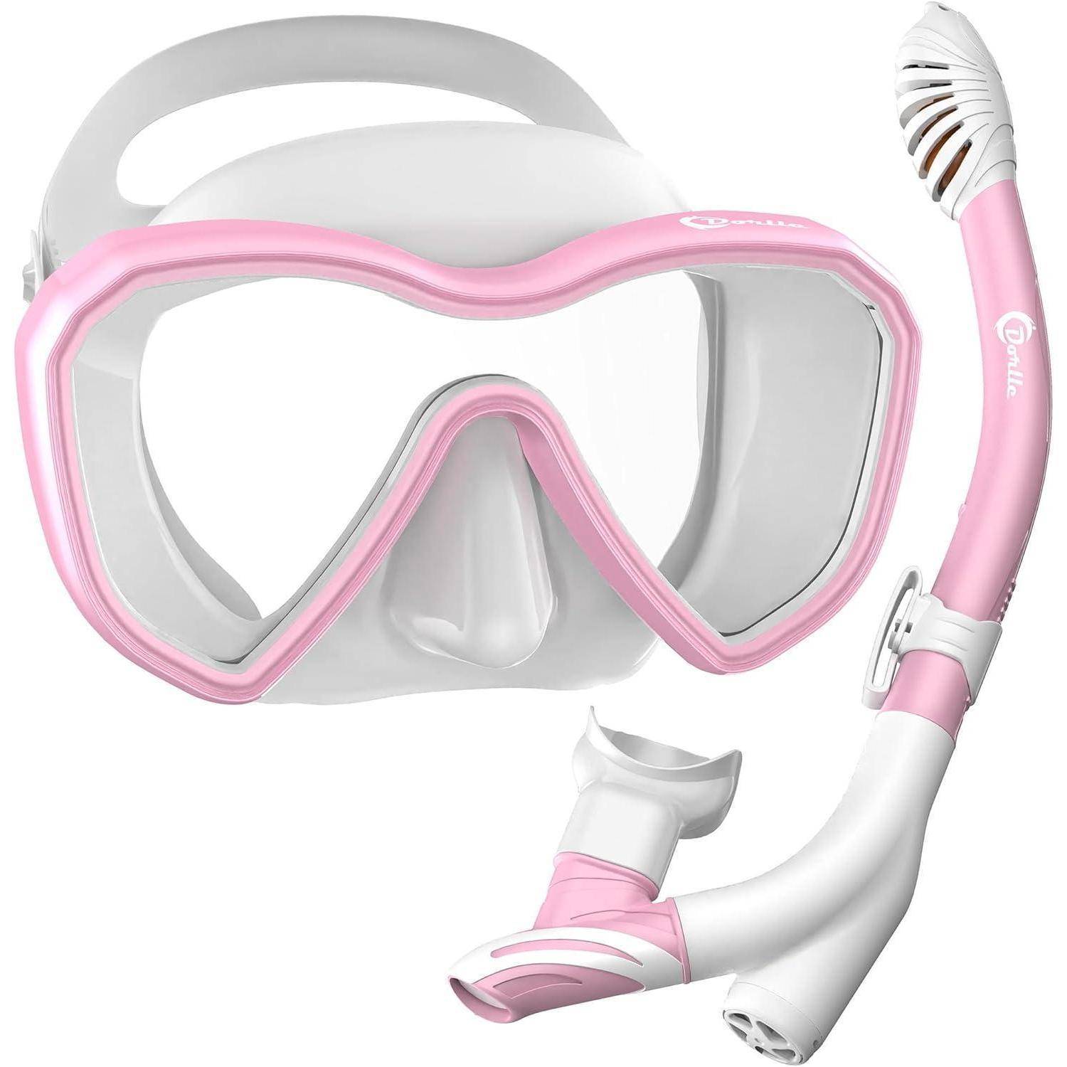 Schnorchelset Panorama Maske 3Kanal Dry AntiFog Erwachsene Rosa