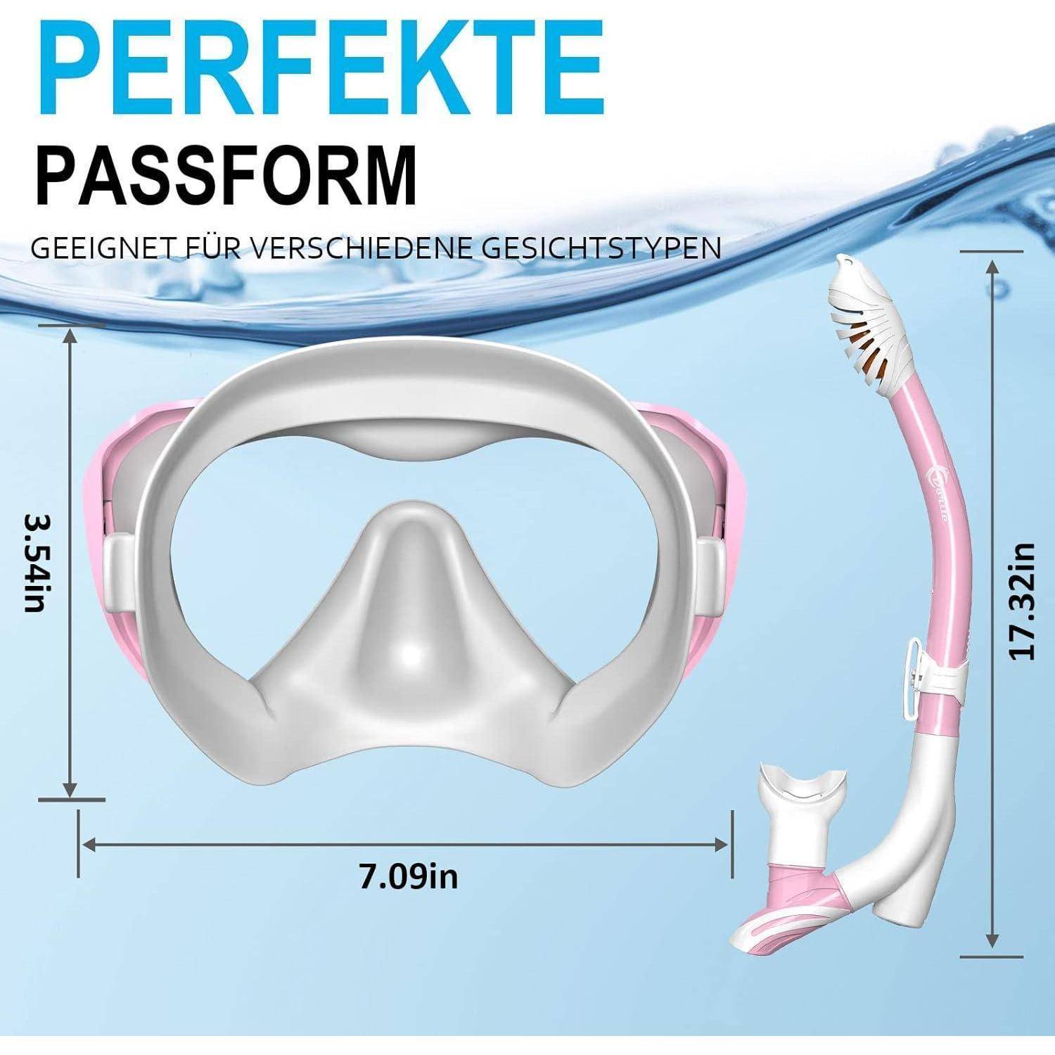 Schnorchelset Panorama Maske 3Kanal Dry AntiFog Erwachsene Rosa