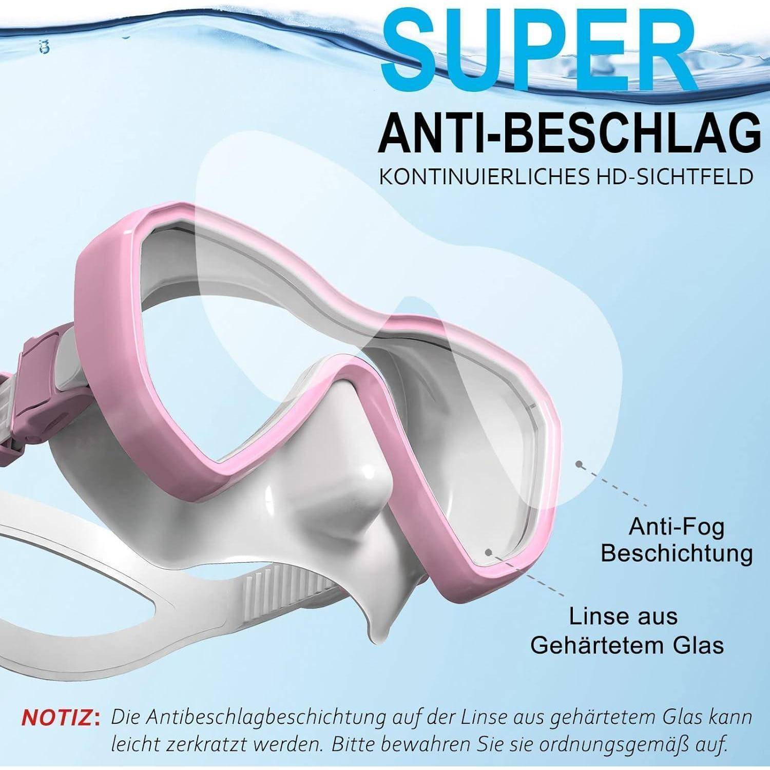 Schnorchelset Panorama Maske 3Kanal Dry AntiFog Erwachsene Rosa