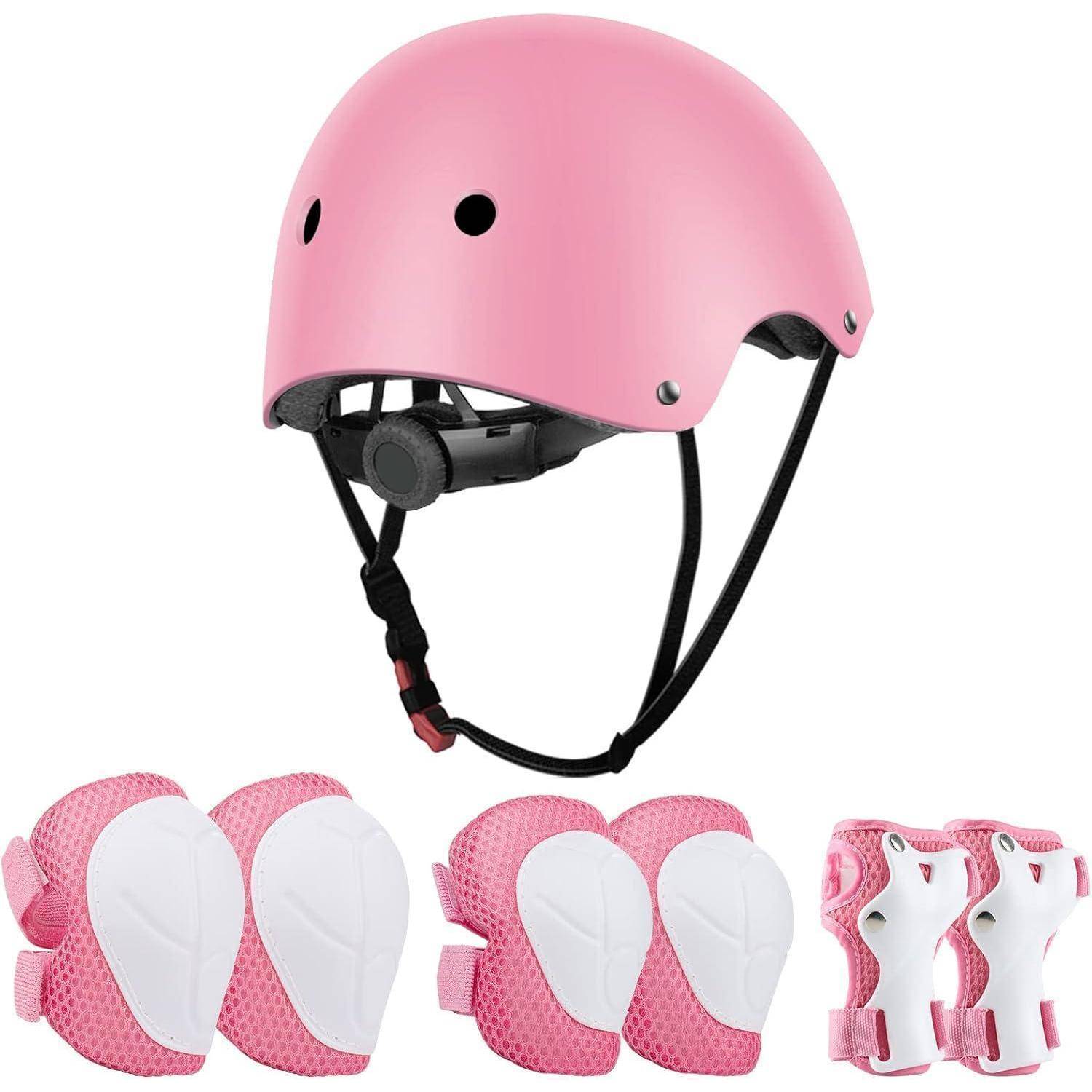 Schutzset Kinder 7in1 Helm Protektoren Knieschoner Scooter Rosa