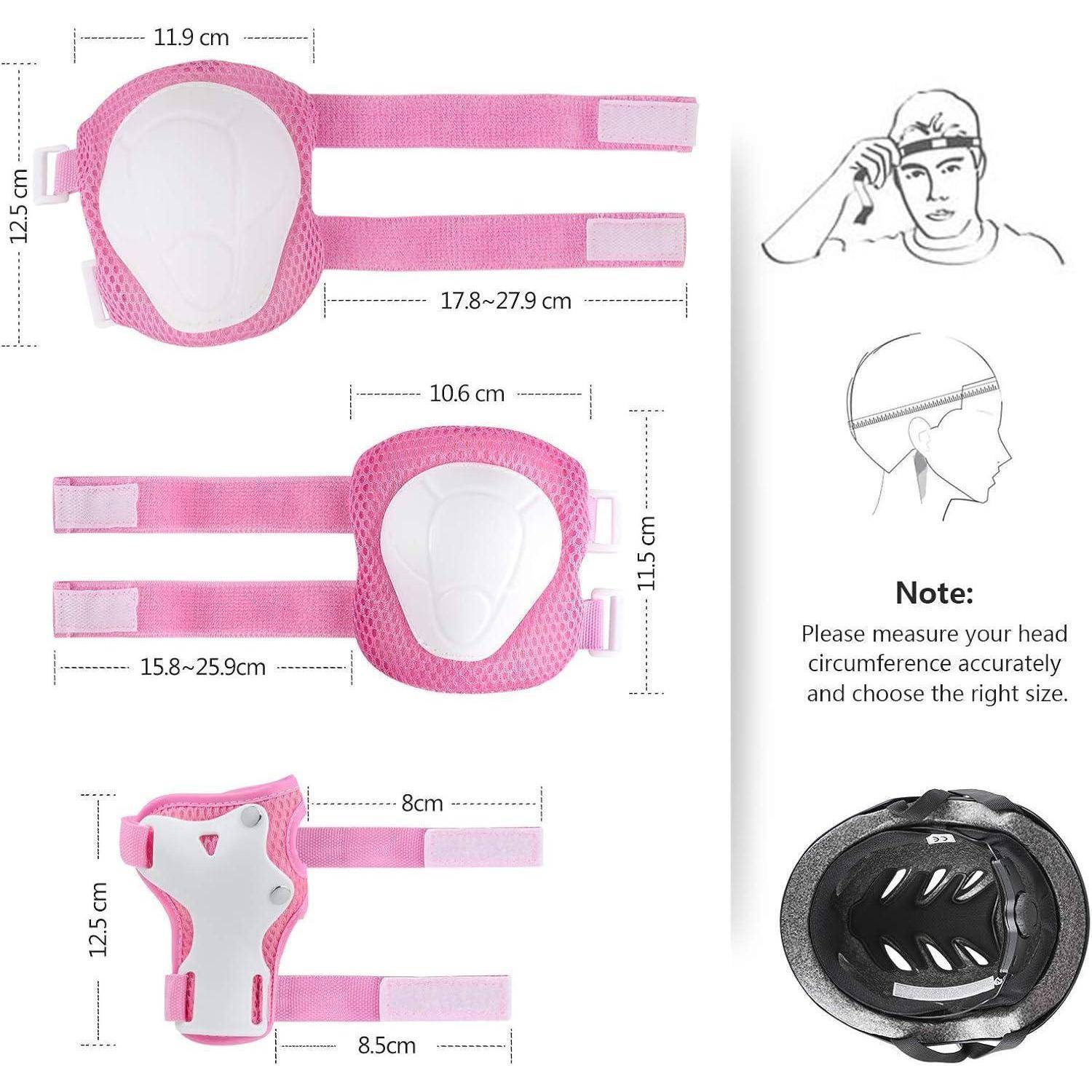 Schutzset Kinder 7in1 Helm Protektoren Knieschoner Scooter Rosa