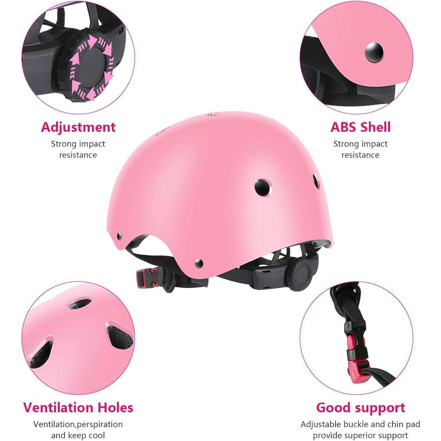 Schutzset Kinder 7in1 Helm Protektoren Knieschoner Scooter Rosa