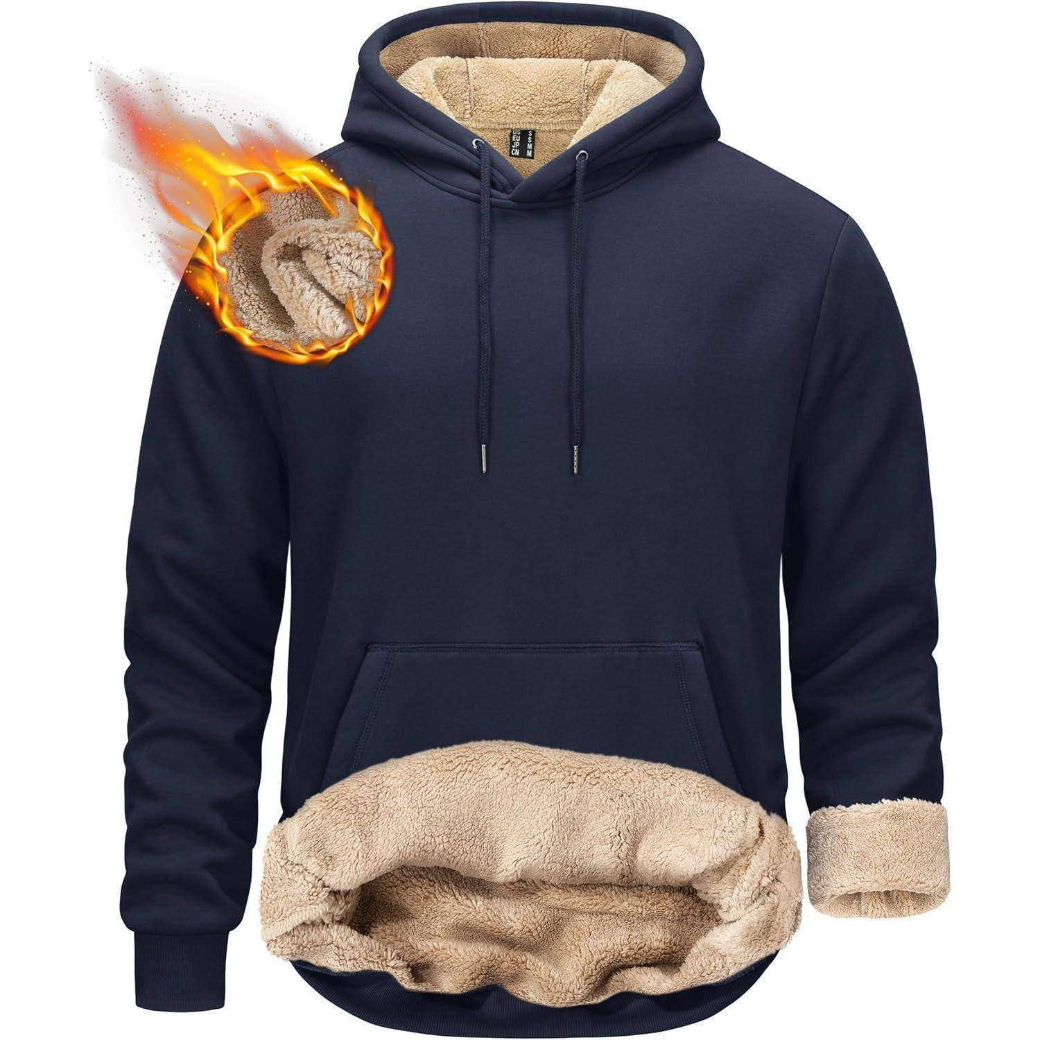 Hoodie Herren Sherpa gefüttert Kängurutasche Winddicht S Dunkelblau