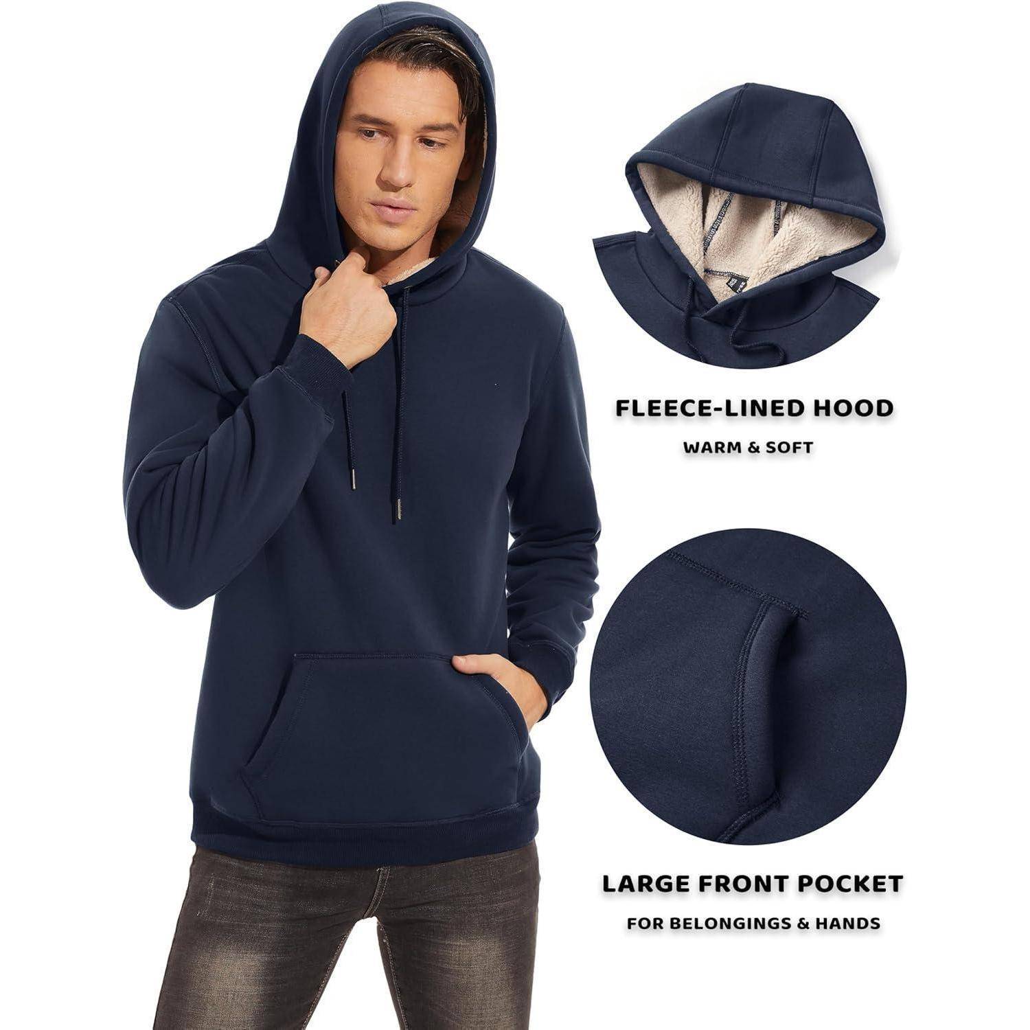 Hoodie Herren Sherpa gefüttert Kängurutasche Winddicht S Dunkelblau