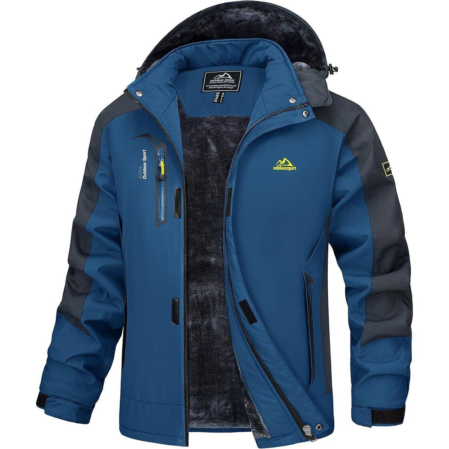Winterjacke Herren wasserdicht Skijacke Kapuze abnehmbar Denimblau 3XL