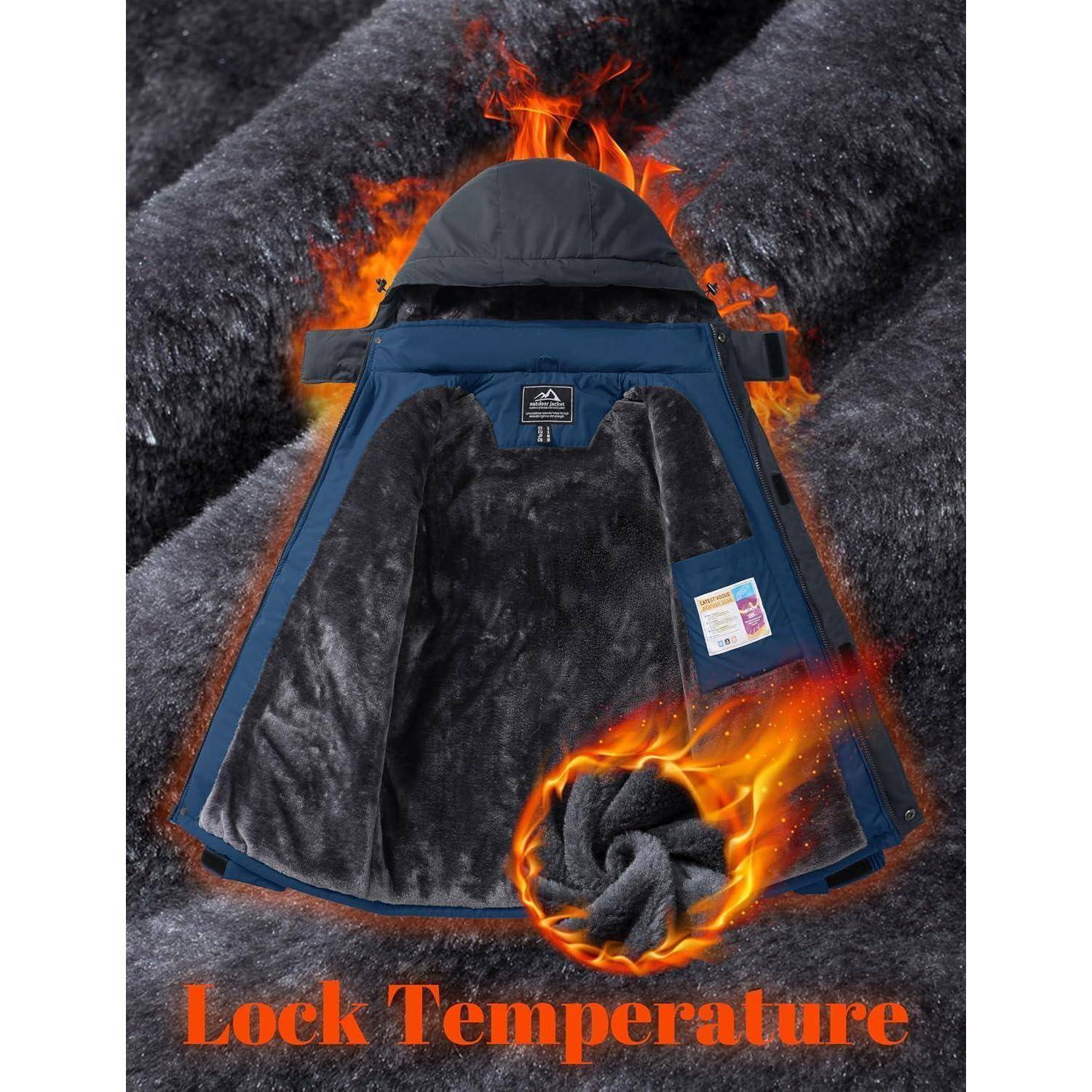 Winterjacke Herren wasserdicht Skijacke Kapuze abnehmbar Denimblau 3XL