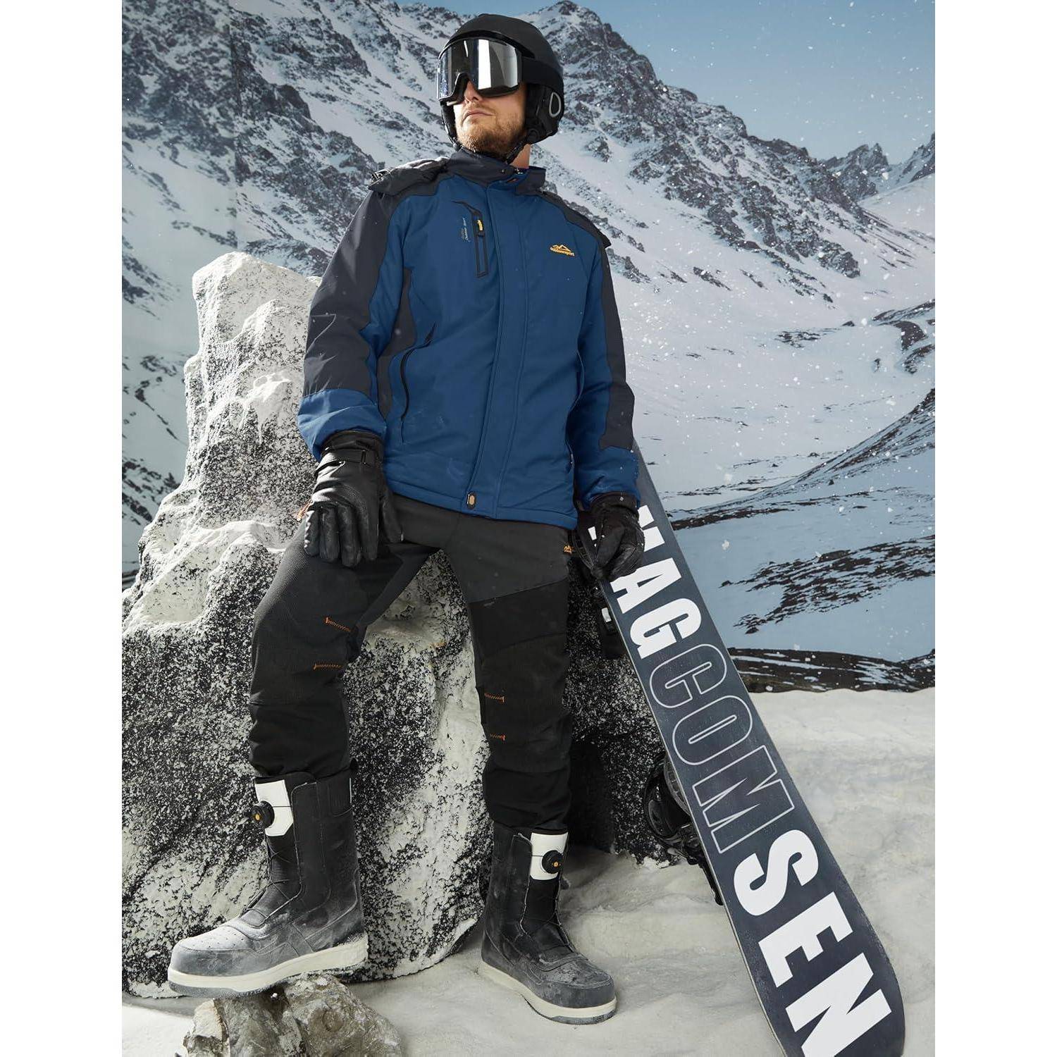 Winterjacke Herren wasserdicht Skijacke Kapuze abnehmbar Denimblau 3XL