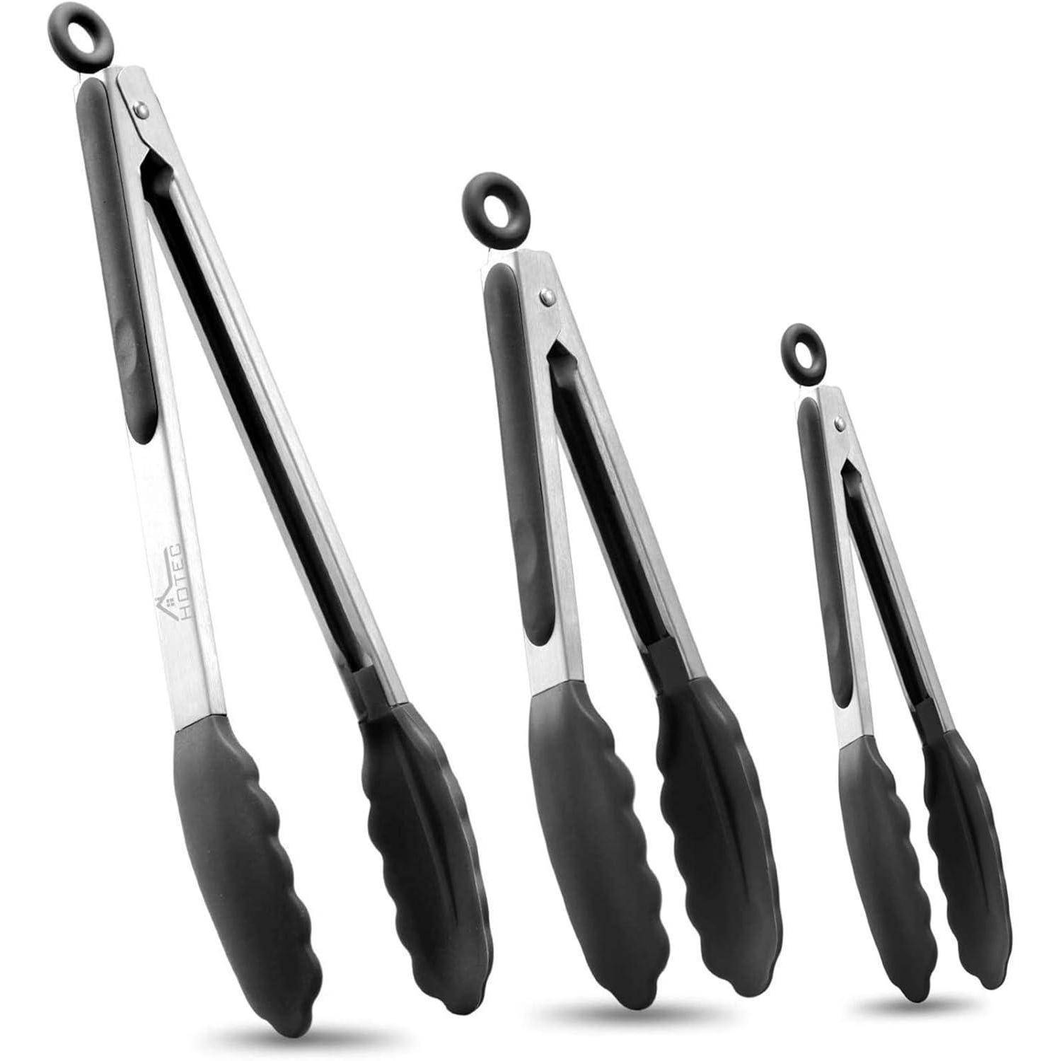 Küchenzange Edelstahl Silikonspitzen 3er 18 23 30,5cm Schwarz 3er Set