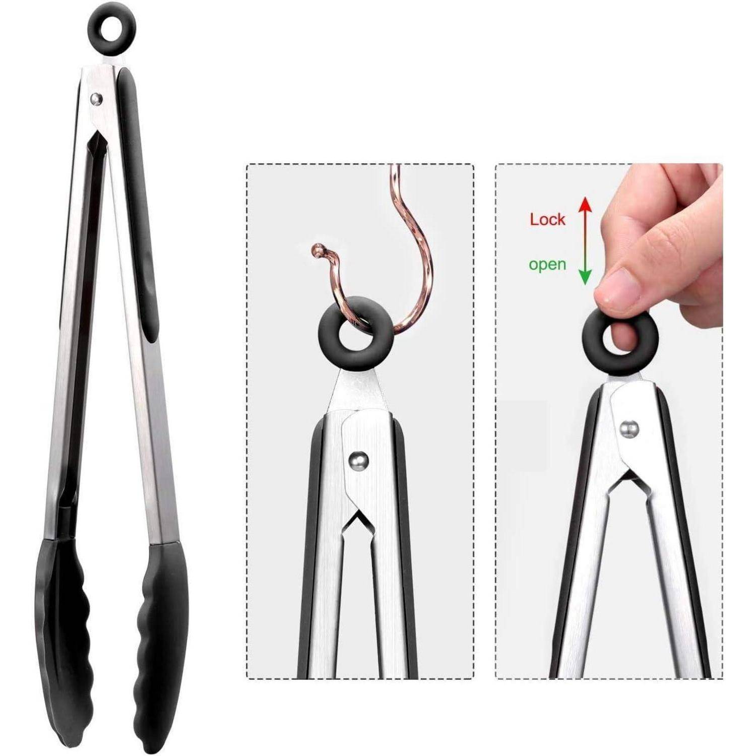 Küchenzange Edelstahl Silikonspitzen 3er 18 23 30,5cm Schwarz 3er Set