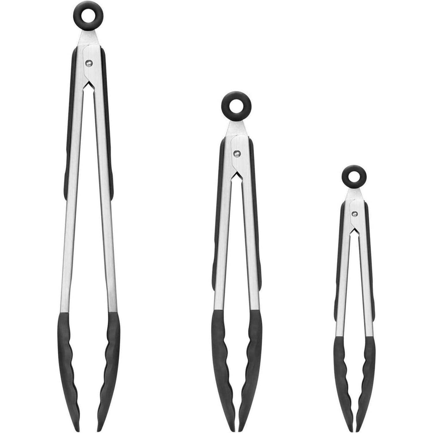 Küchenzange Edelstahl Silikonspitzen 3er 18 23 30,5cm Schwarz 3er Set