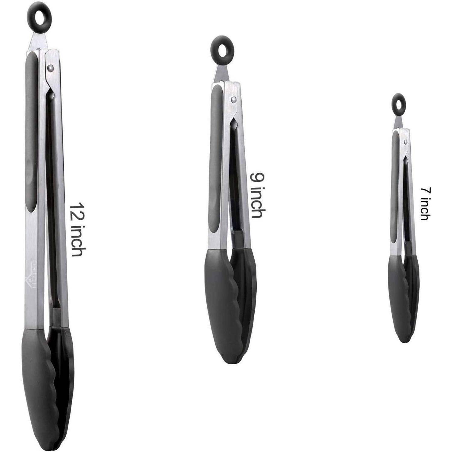 Küchenzange Edelstahl Silikonspitzen 3er 18 23 30,5cm Schwarz 3er Set