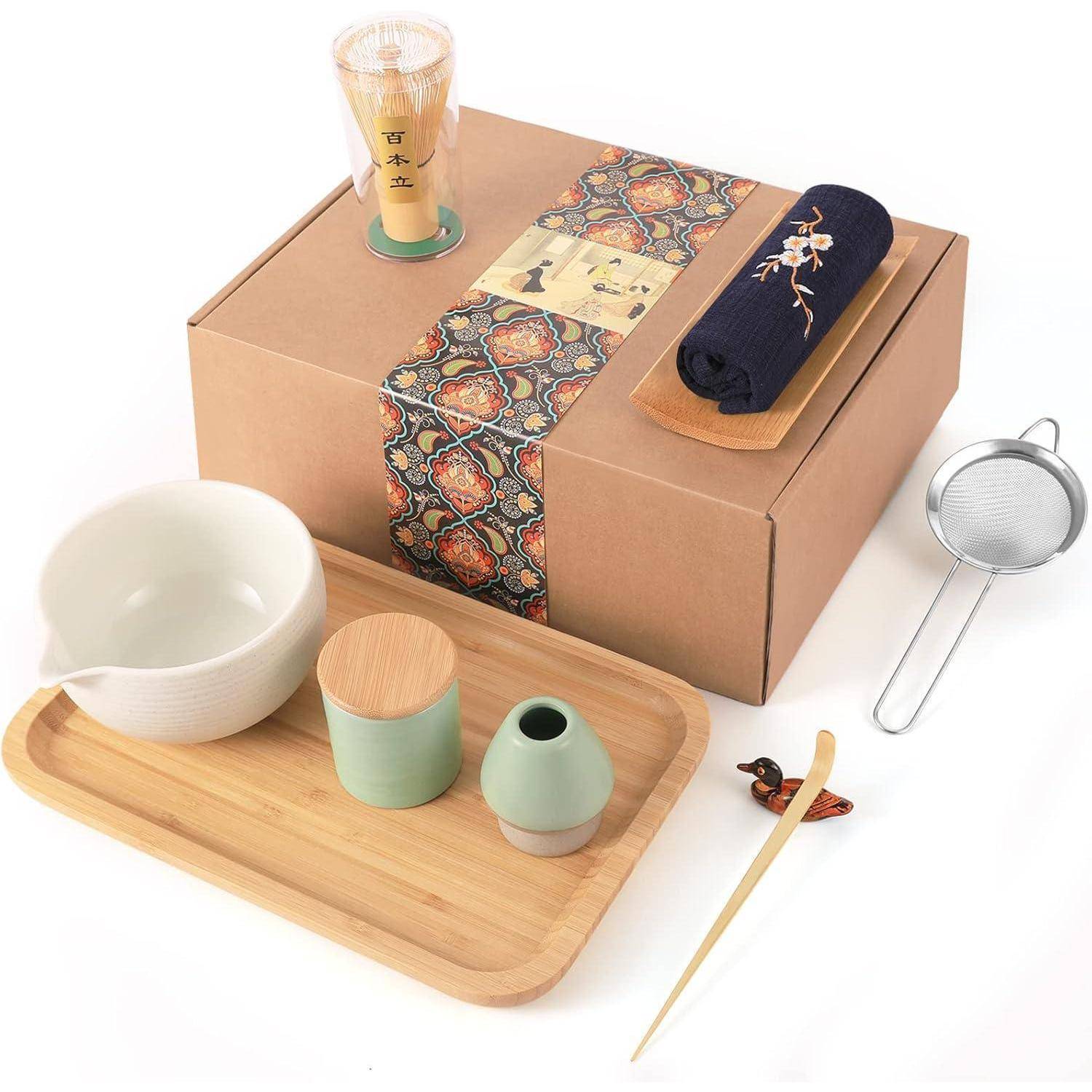 Matcha Teeset Schüssel Schneebesen Teetablett Pulvercaddy Hellbraun