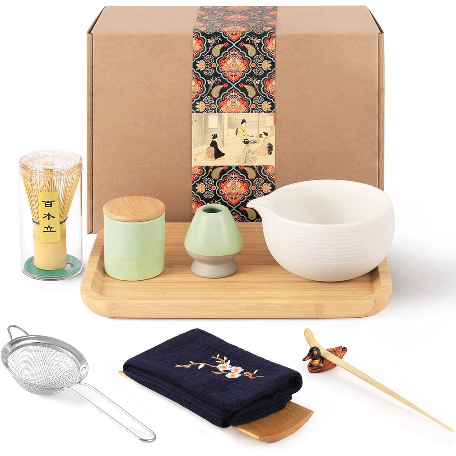 Matcha Teeset Schüssel Schneebesen Teetablett Pulvercaddy Hellbraun